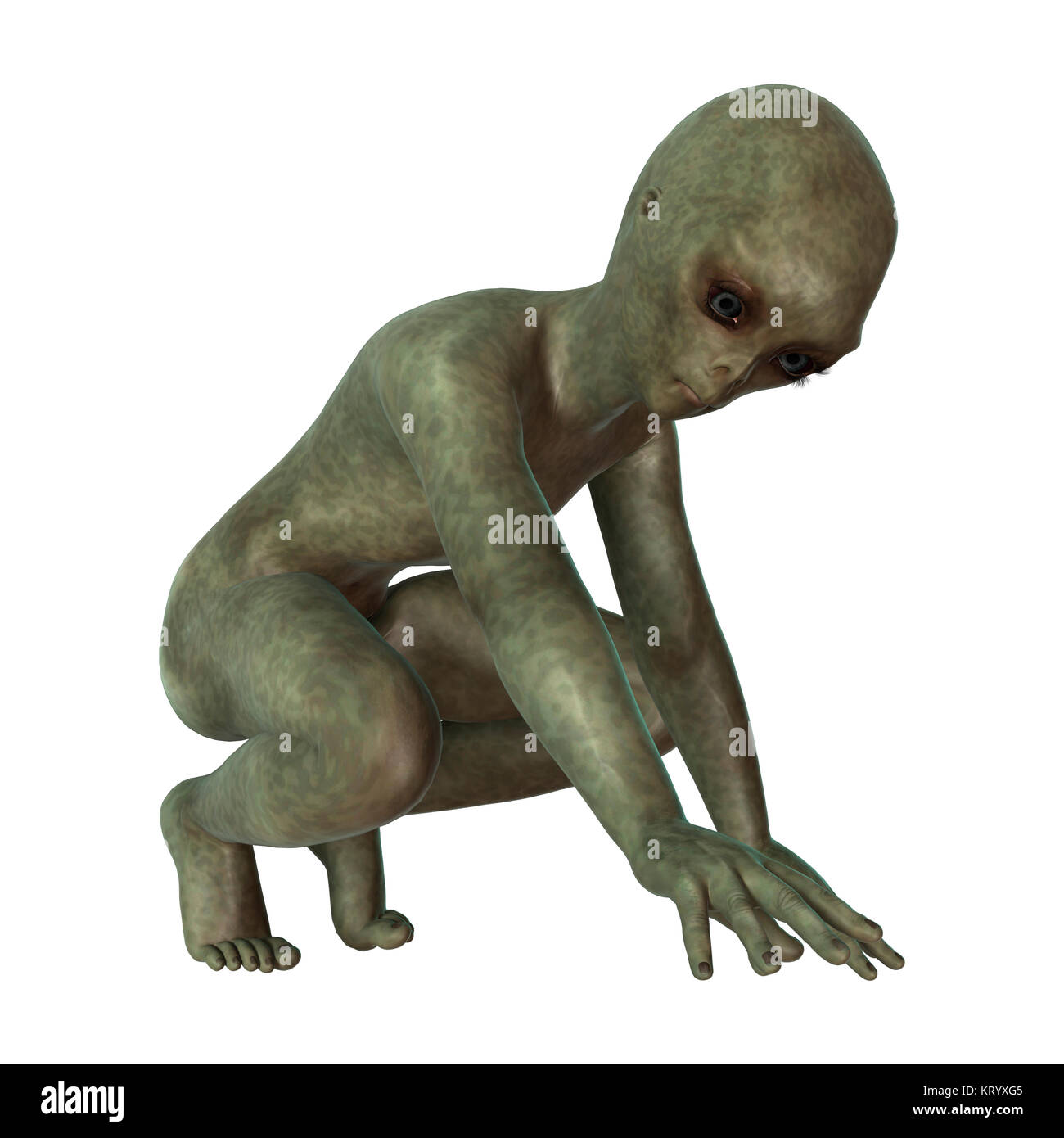 3D Rendering Alien Verde su bianco Foto Stock