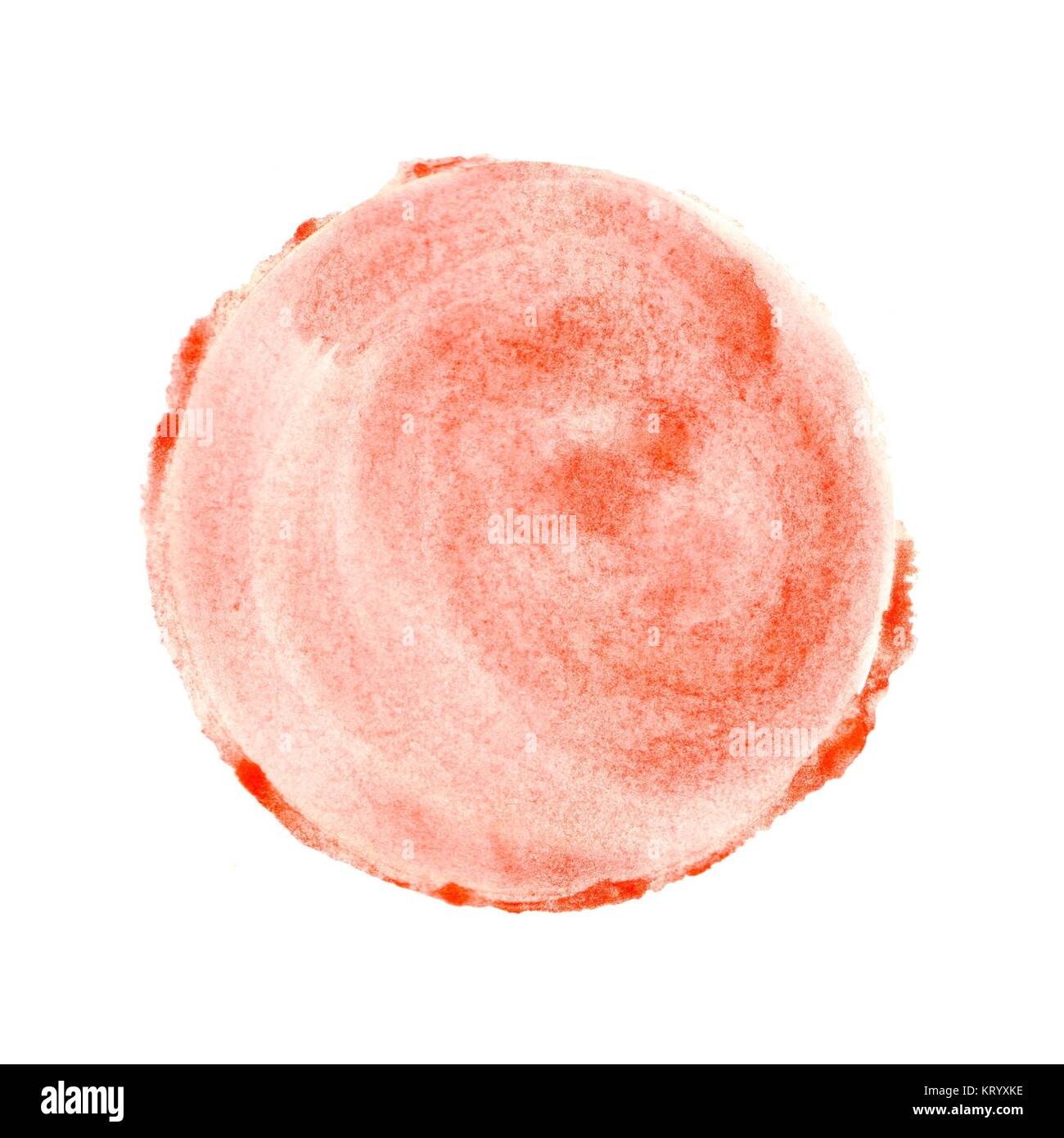 Runder isolierter roter Kreis aus Wasserfarbe Foto Stock