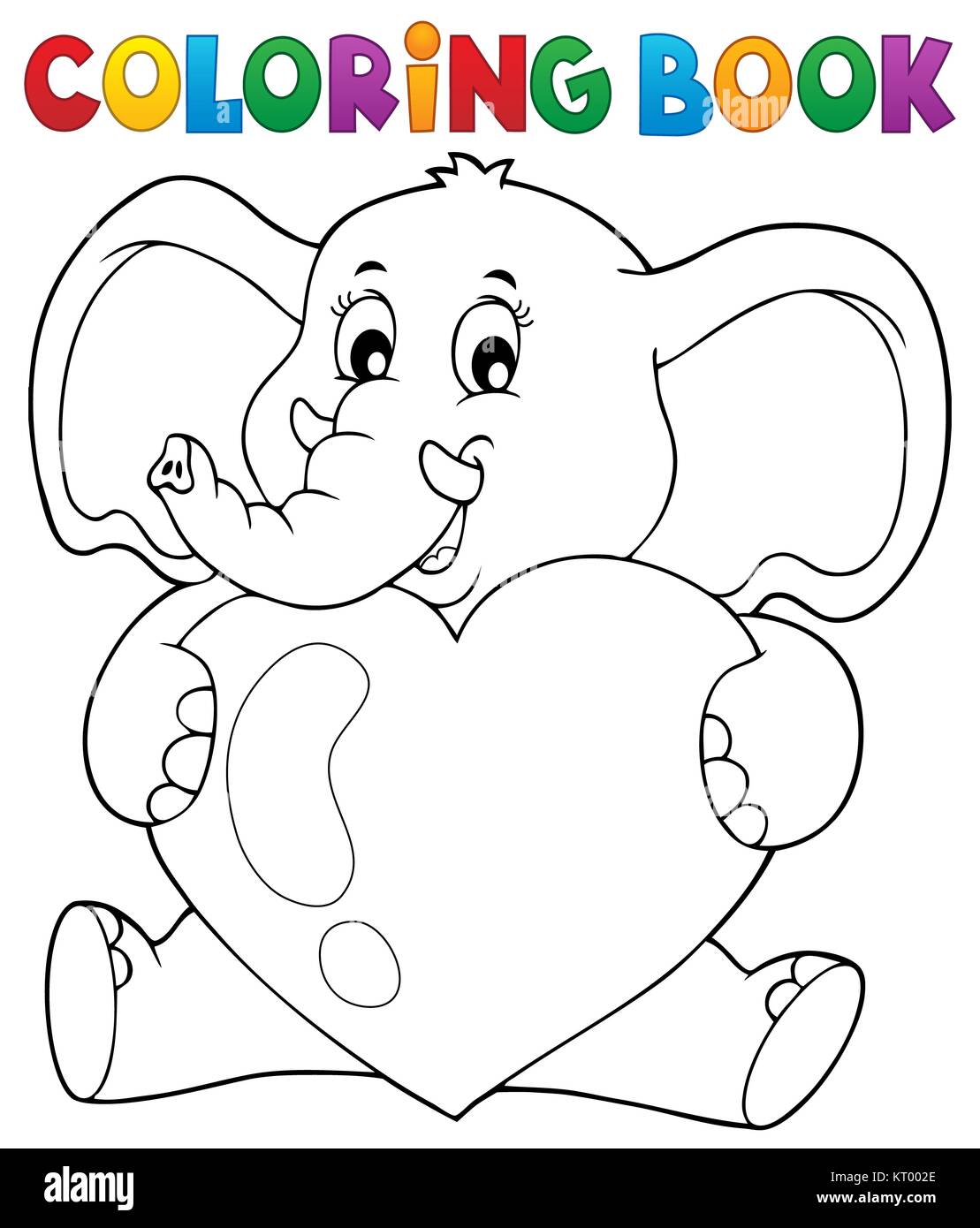 Libro da colorare elefante cuore di contenimento Foto Stock