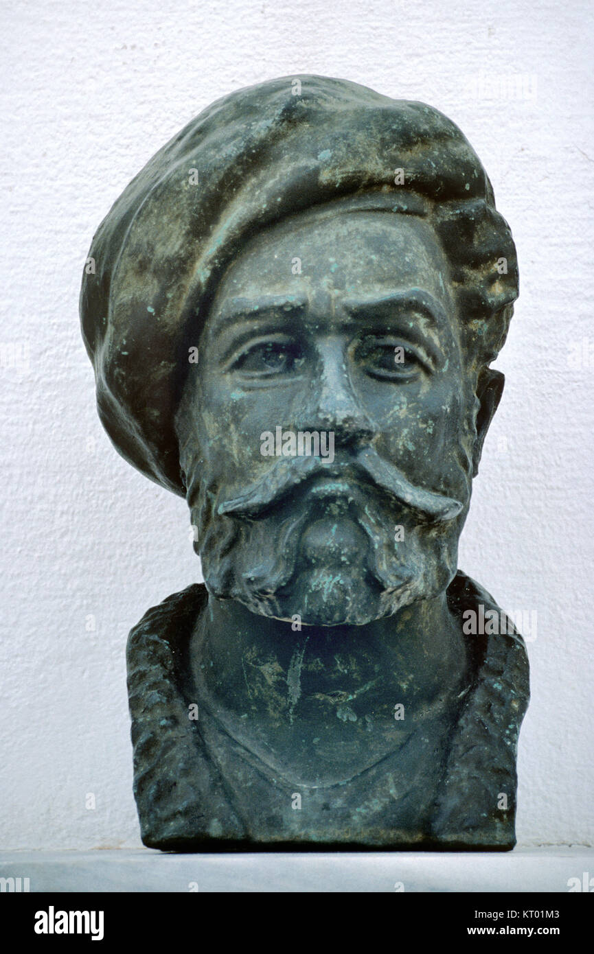 Busto di Dragut o Turgut Reis (1485-1565) noto come 'drawn spada dell Islam" fu comandante della Marina Militare Ottomano, Pasha e Admiral sotto il sultano Solimano il Magnifico, durante il bagno turco Impero Ottomano, Turchia Foto Stock