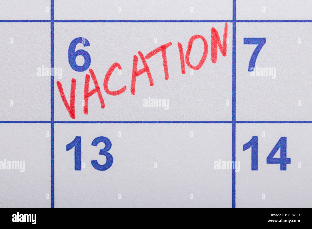 Vacanza parola scritta sul calendario Foto Stock