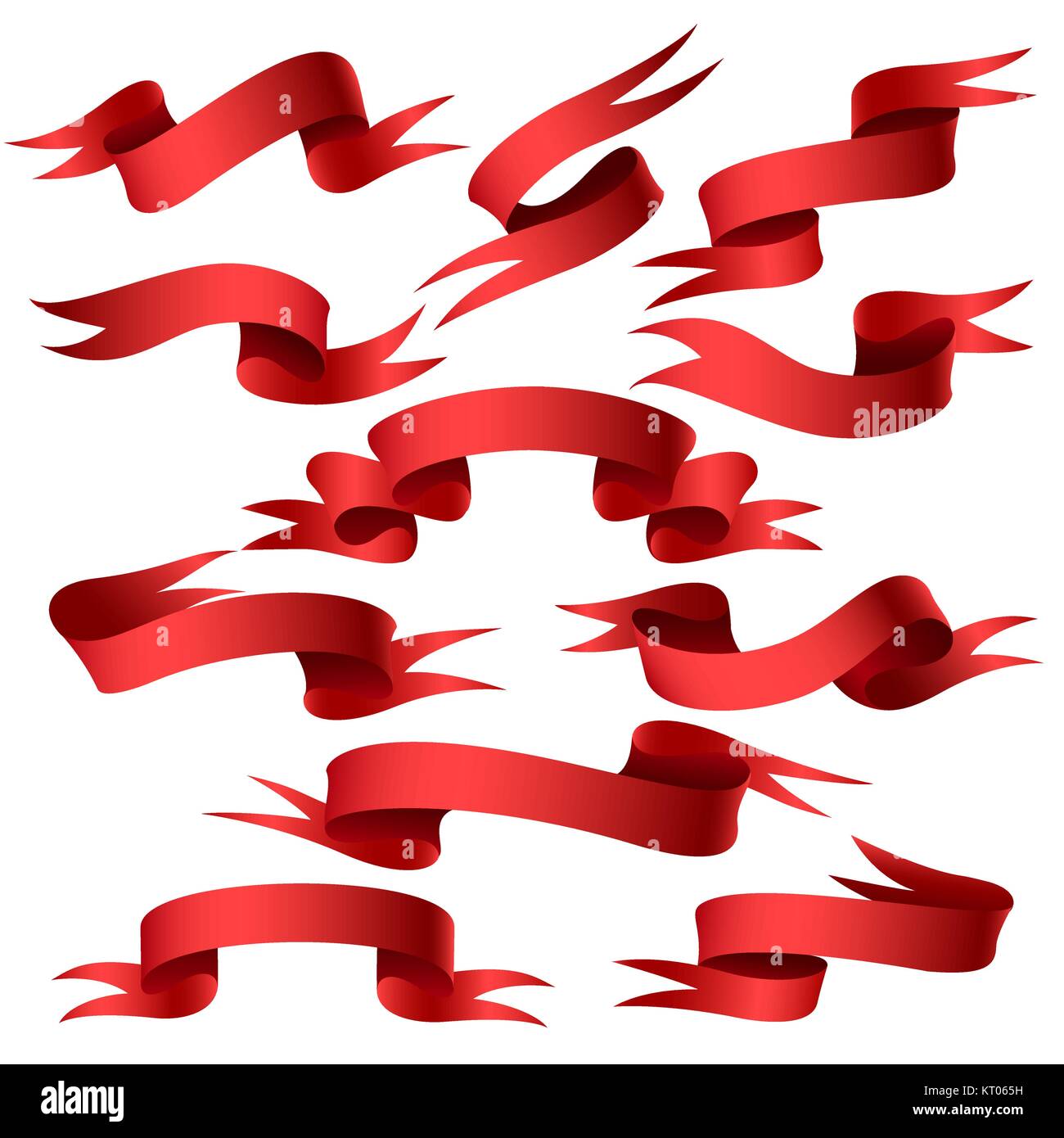 Set di nastro rosso isolato su sfondo bianco. Banner rosso collezione. Holiday sticker ed elementi di design. Illustrazione Vettoriale. Illustrazione Vettoriale