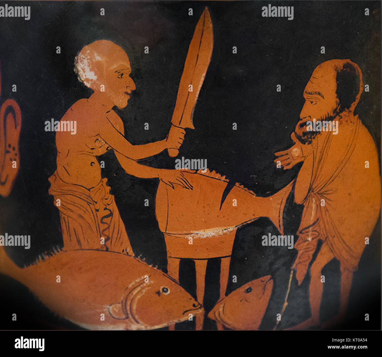 Questo lavoro, intitolato "Painter of the Tuna Salesman", rappresenta probabilmente un'interpretazione artistica del mondo della pesca del tonno e delle persone coinvolte nel settore della vendita del tonno, combinando l'arte con un soggetto reale. Foto Stock