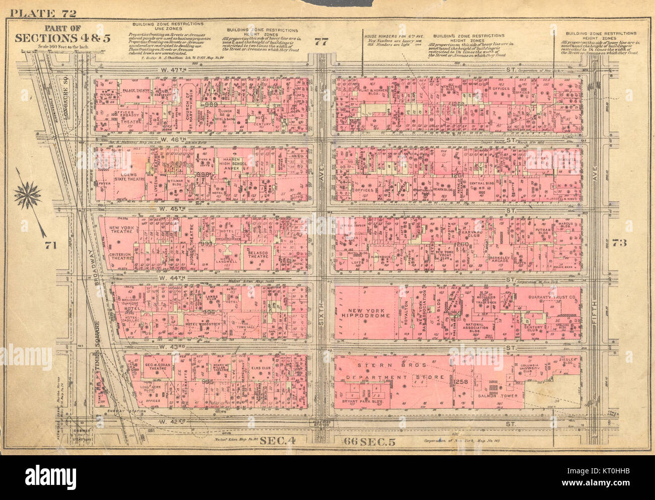 La Bromley Manhattan Plate 072, pubblicata nel 1930, è una mappa dettagliata di Manhattan, che mostra strade, quartieri e monumenti di quel periodo. Foto Stock
