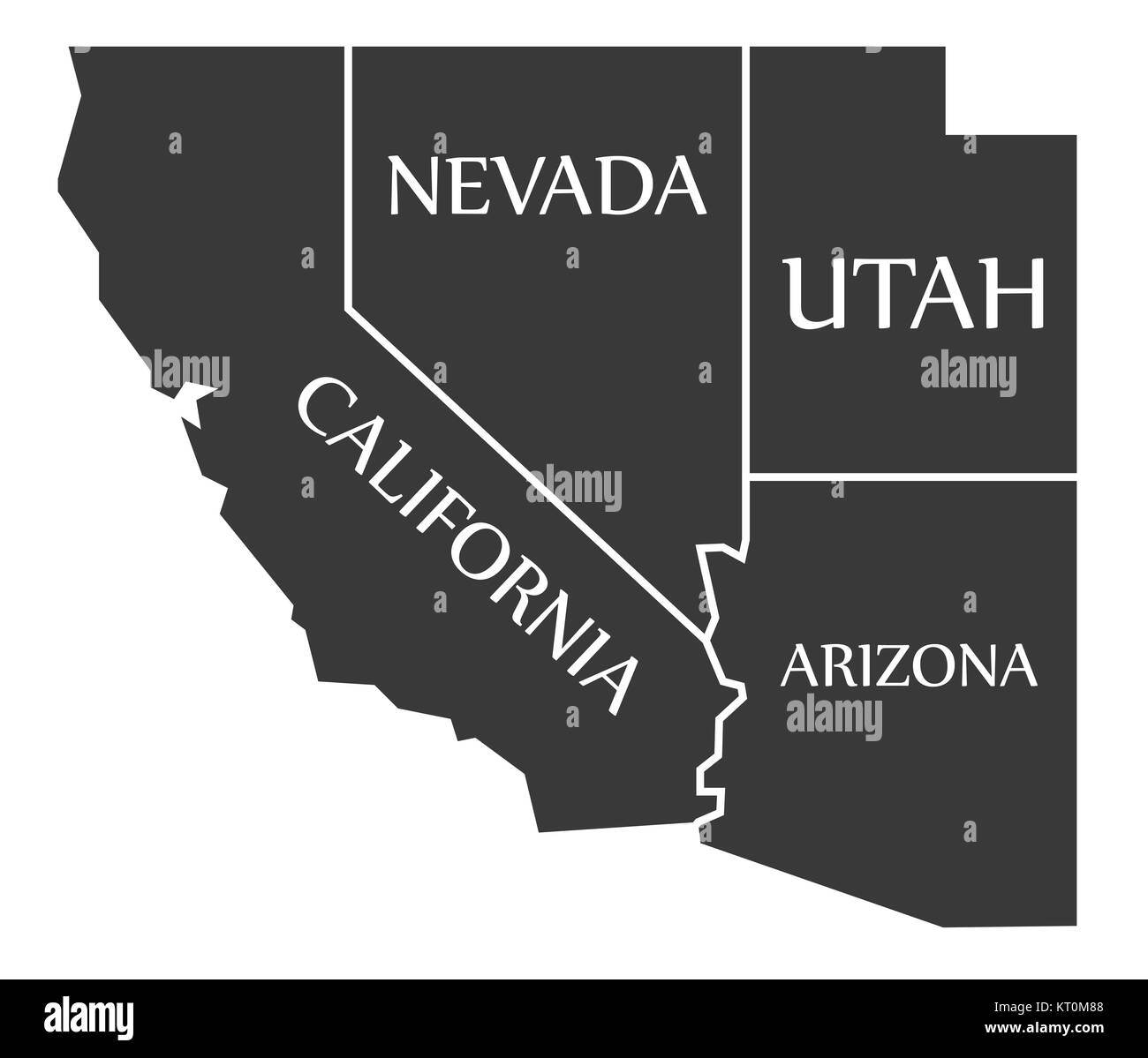 California - Nevada - Utah - Arizona Mappa nero marcato Foto Stock