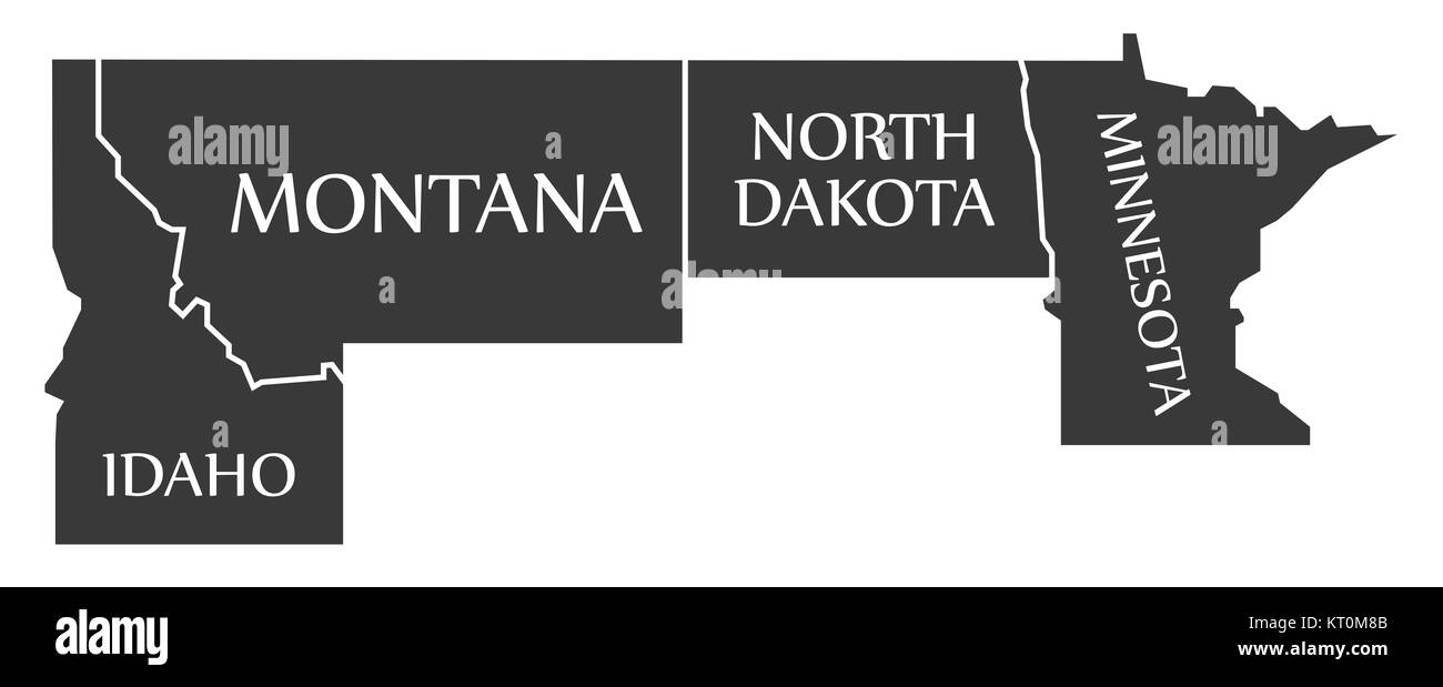 Idaho - Montana - North Dakota - Minnesota Mappa nero marcato Foto Stock