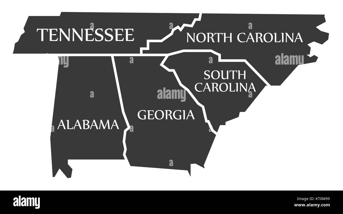 Tennessee - North Carolina - Alabama - Georgia - Carolina del Sud nero marcato Foto Stock