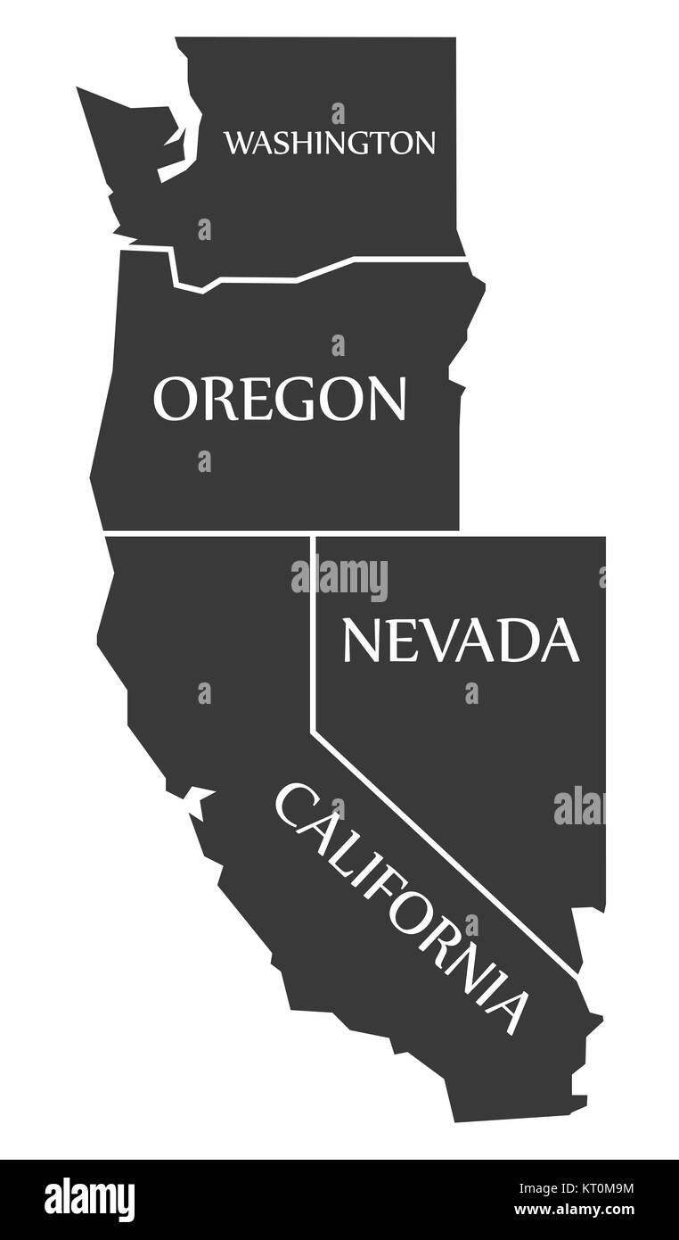 Washington - Oregon - Nevada - California Mappa nero marcato Foto Stock