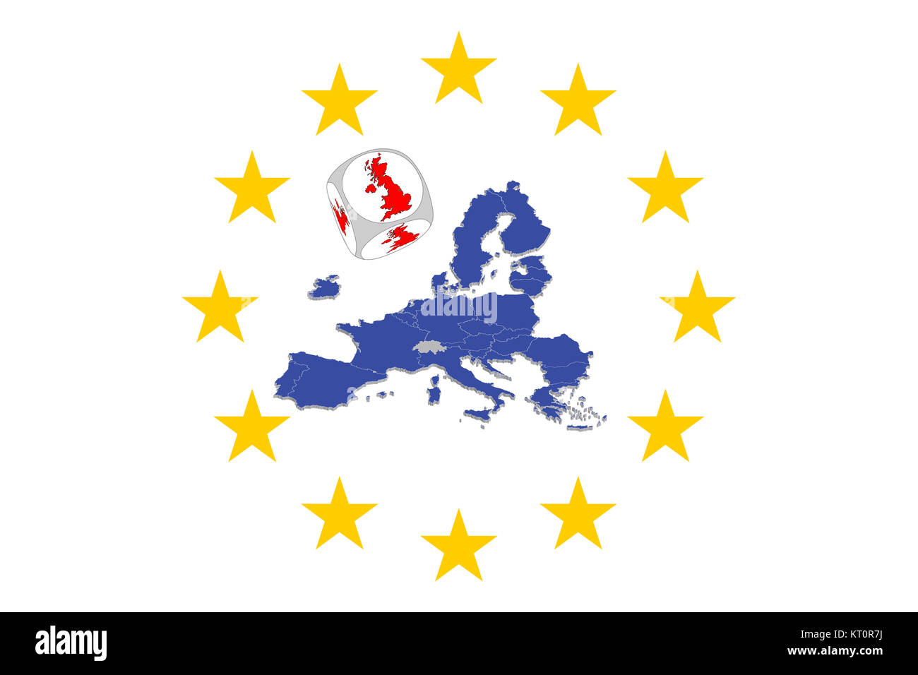 Mappa Europa con dadi proposta di referendum sul regno unito l'adesione all'Unione europea Foto Stock