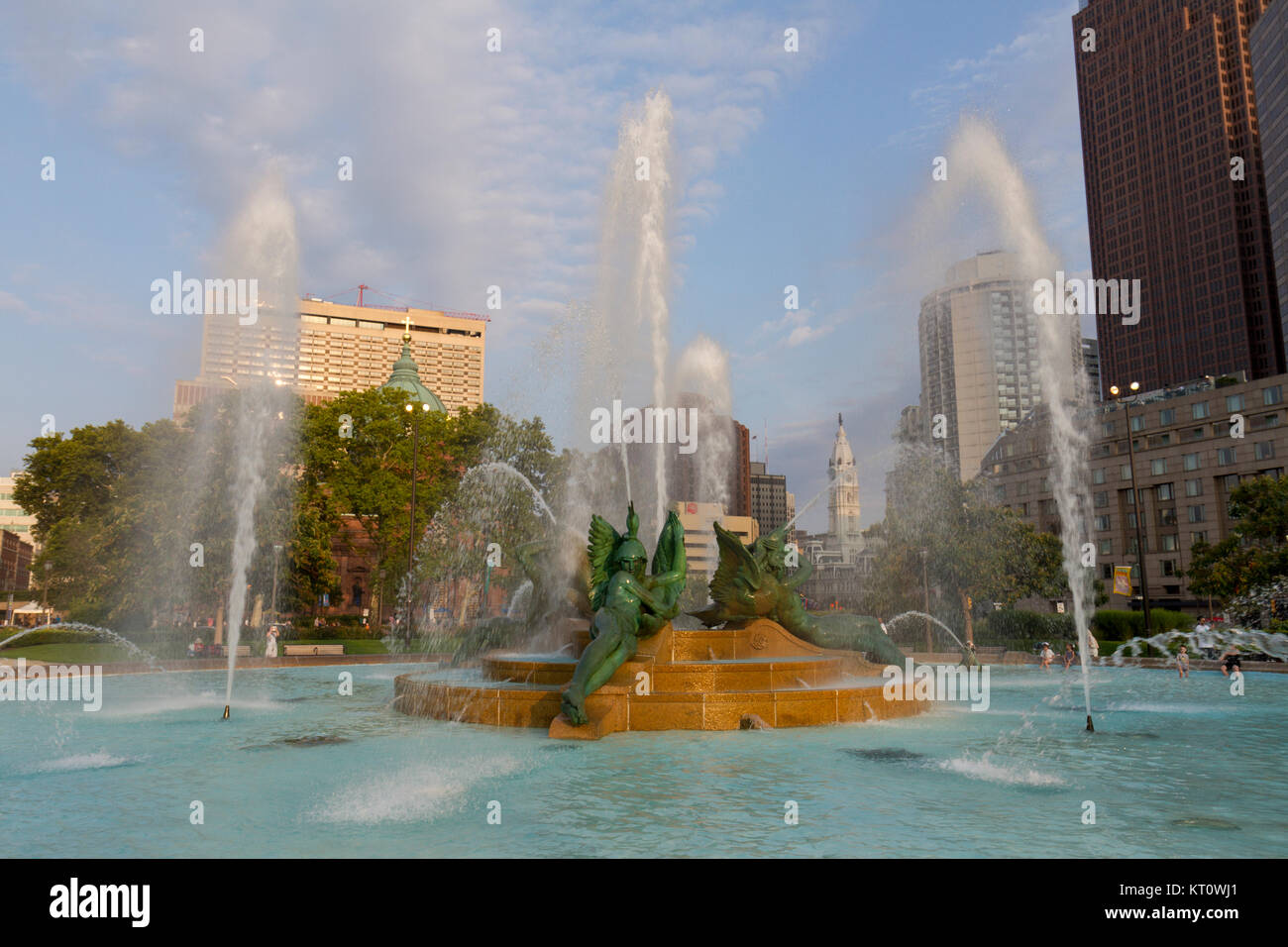 La Swann Memorial fontana sulla Logan Square, Philadelphia, Pennsylvania, Stati Uniti. Foto Stock