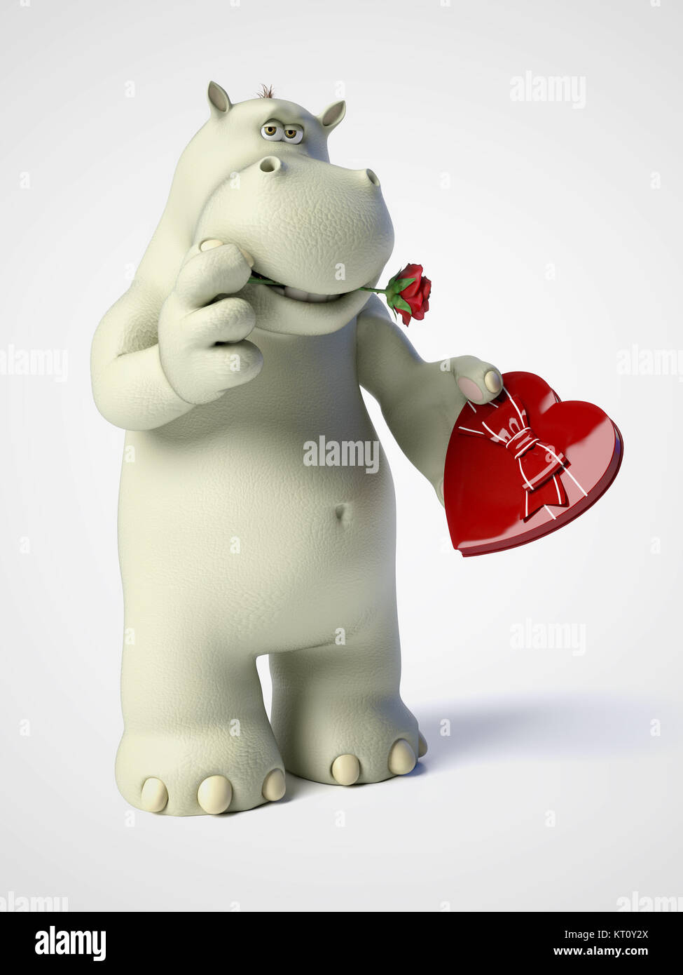 3D rendering di romantico cartoon hippo. Foto Stock