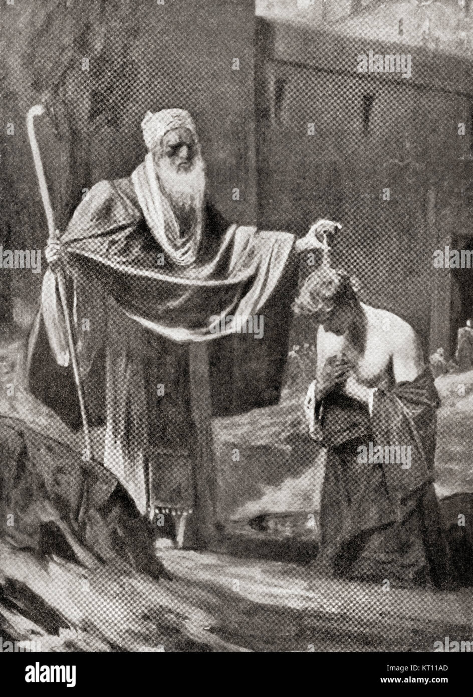 Samuel unzione Saul come re del regno di Israele e di Giuda. Da Hutchinson nella storia delle nazioni, pubblicato 1915. Foto Stock
