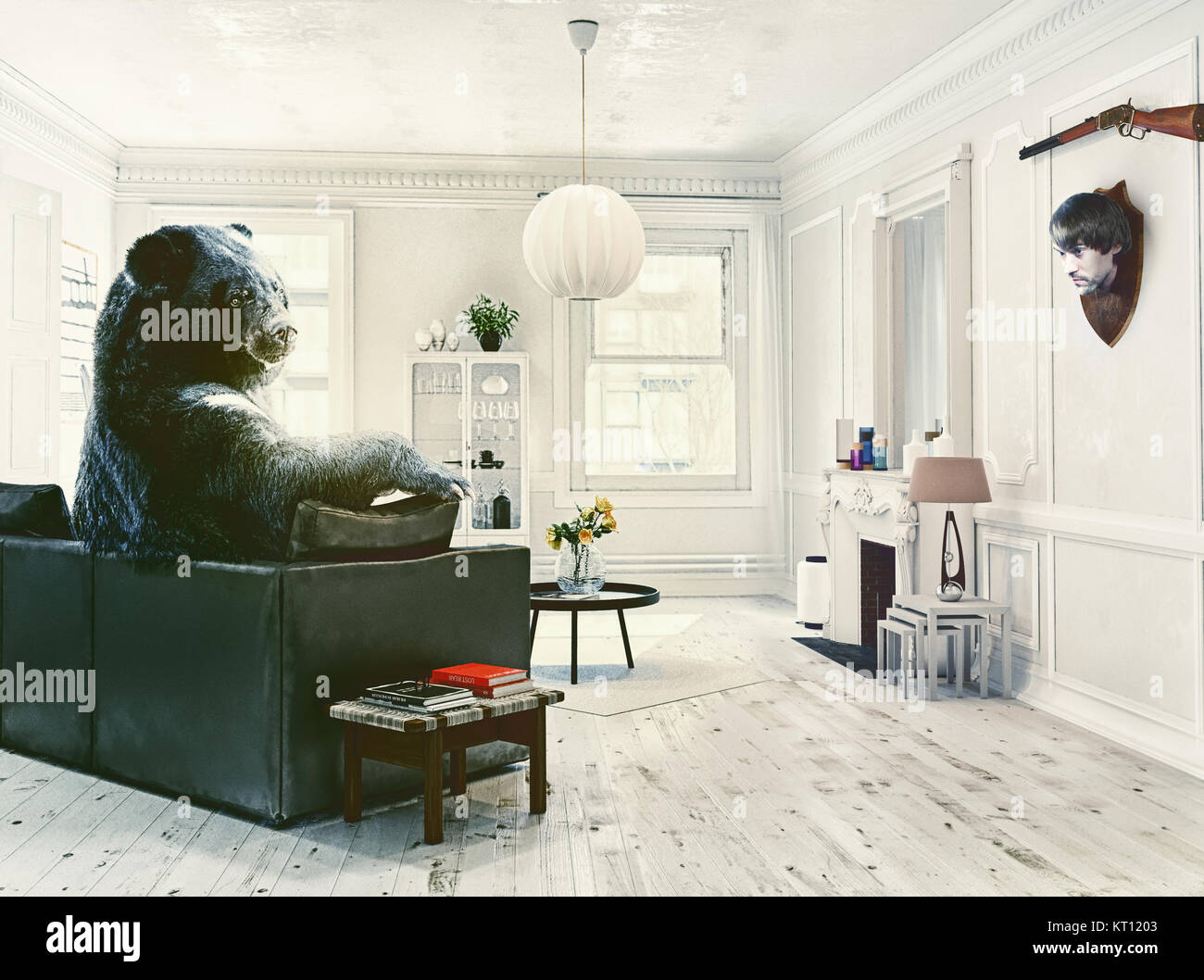 L'orso - hunter a casa sua. Combinazione di foto idea creativa. Foto Stock