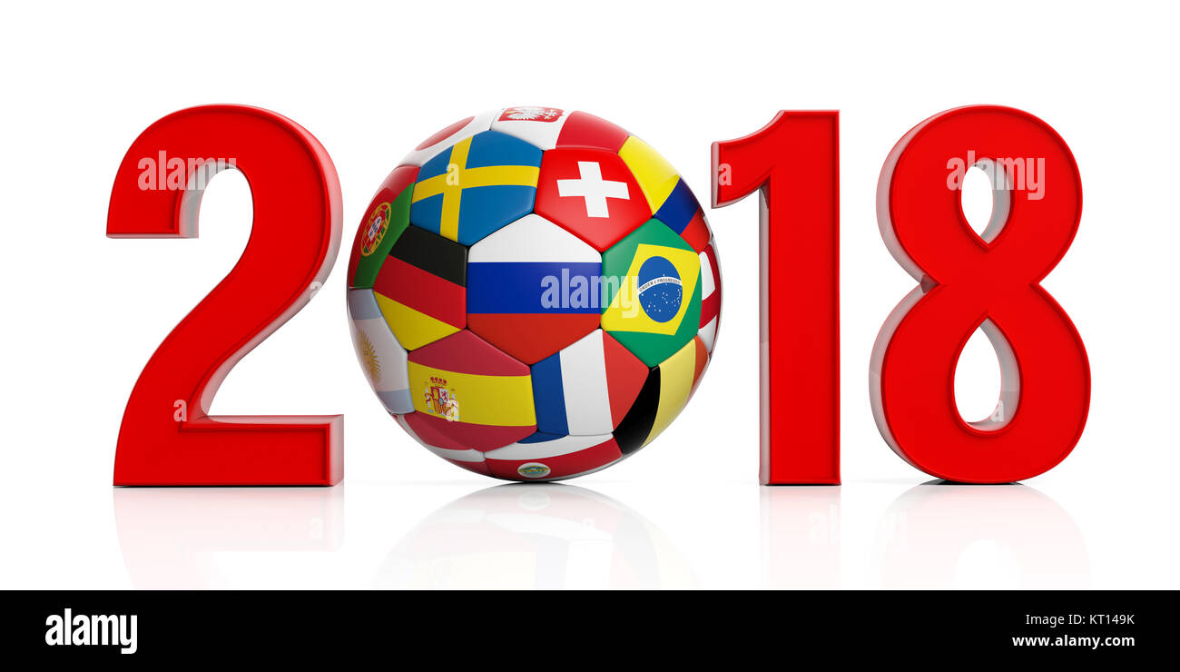 Nuovo anno 2018 con bandiera della Russia soccer football ball isolati su sfondo bianco. 3d illustrazione Foto Stock