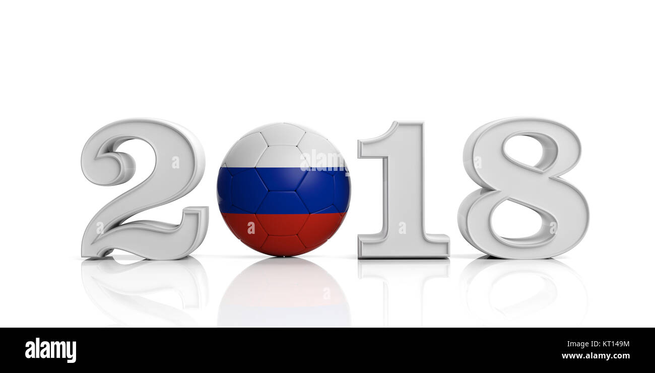 Nuovo anno 2018 con bandiera della Russia soccer football ball isolati su sfondo bianco. 3d illustrazione Foto Stock