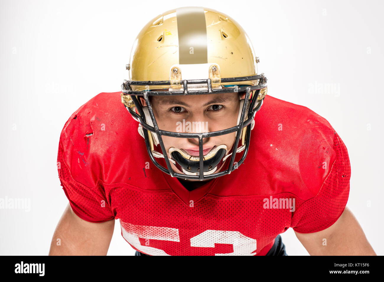 Giocatore di football americano nel casco Foto Stock