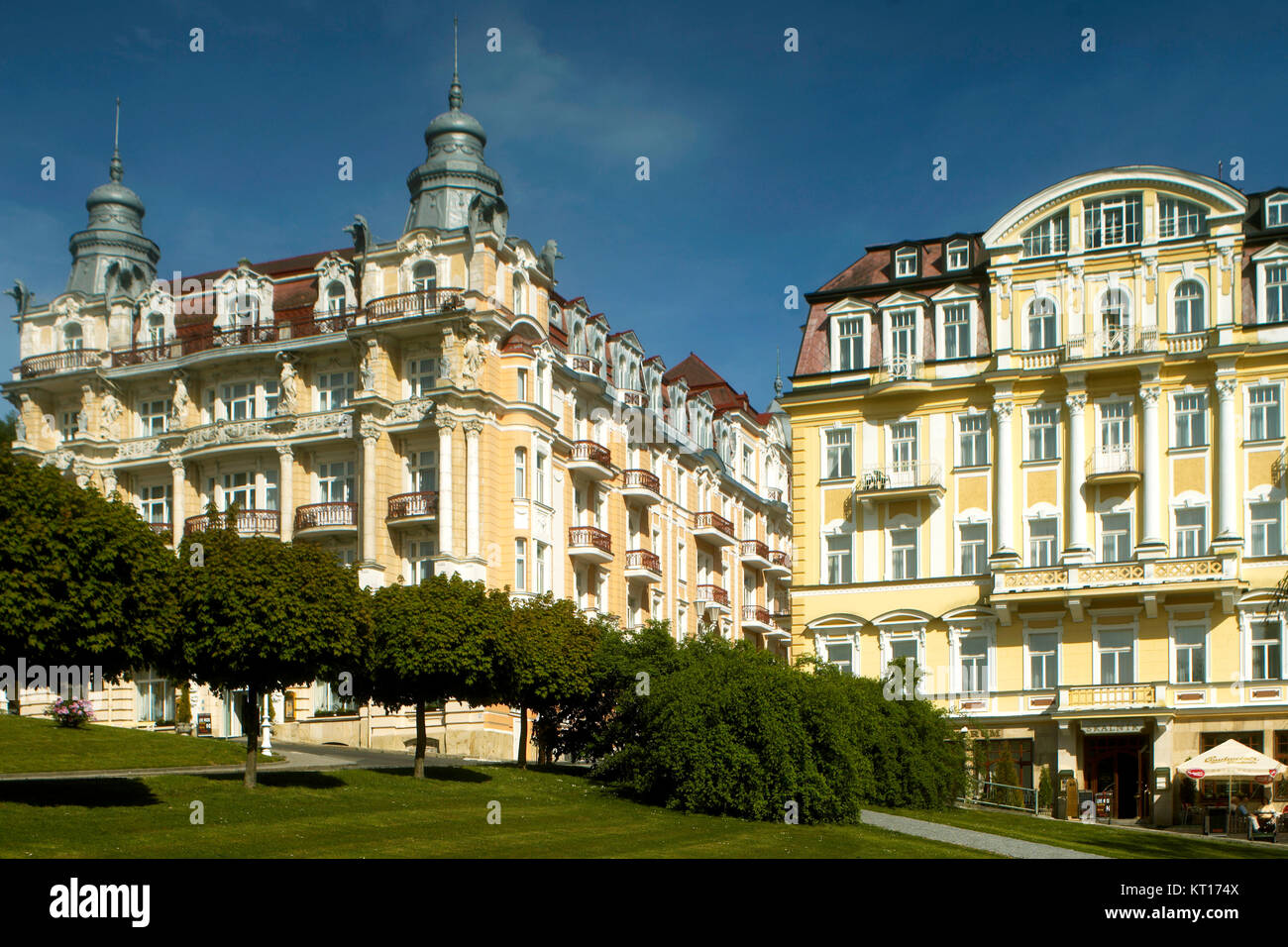 Tschechien, Böhmen : Marienbad, prunkvolle Kurhotels am Goetheplatz. Foto Stock