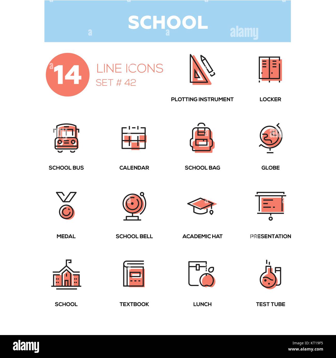 Il concetto di scuola - linea design set di icone Illustrazione Vettoriale