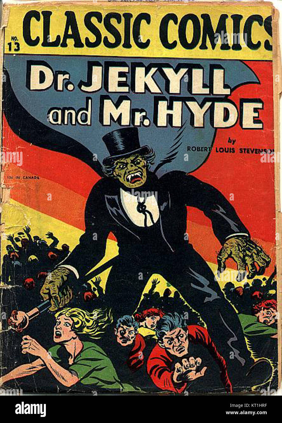 CC No 13 Dr Jekyll e Mr Hyde è un classico adattamento cinematografico del romanzo di Robert Louis Stevenson, incentrato sulla doppia personalità del protagonista, Dr. Jekyll, che si trasforma nel sinistro Mr. Hyde. Il film è un primo ritratto del conflitto psicologico tra il bene e il male. Foto Stock