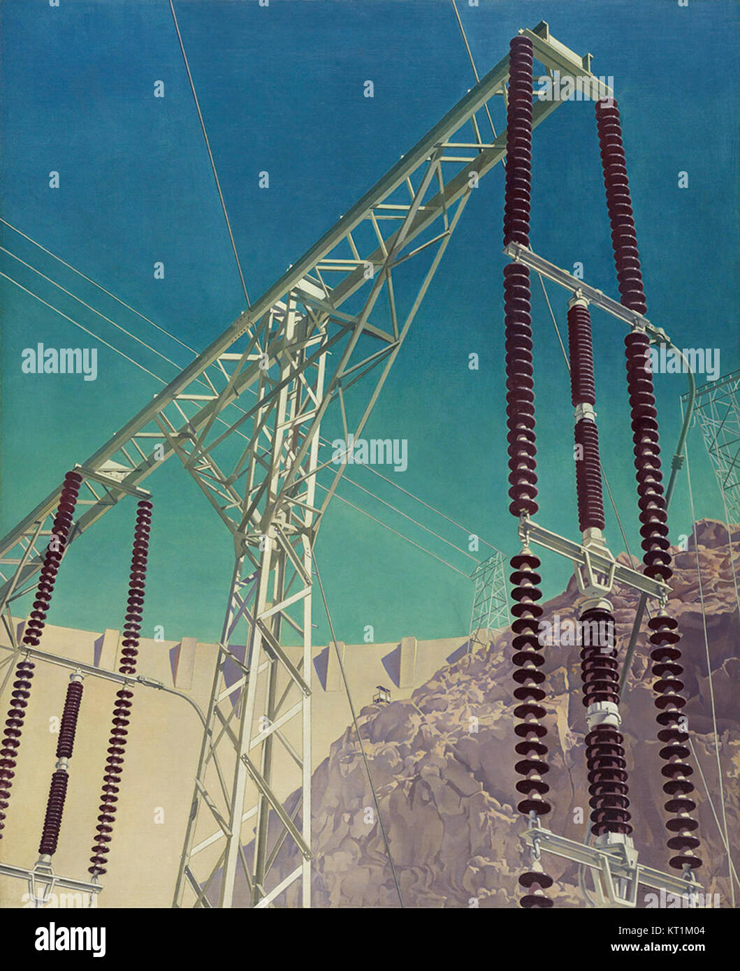 "Conversation - Sky and Earth" è un dipinto del 1940 dell'artista americano Charles Sheeler, noto per il suo stile precisionista. L'opera riflette la sua attenzione sull'intersezione di forme industriali e naturali. Foto Stock