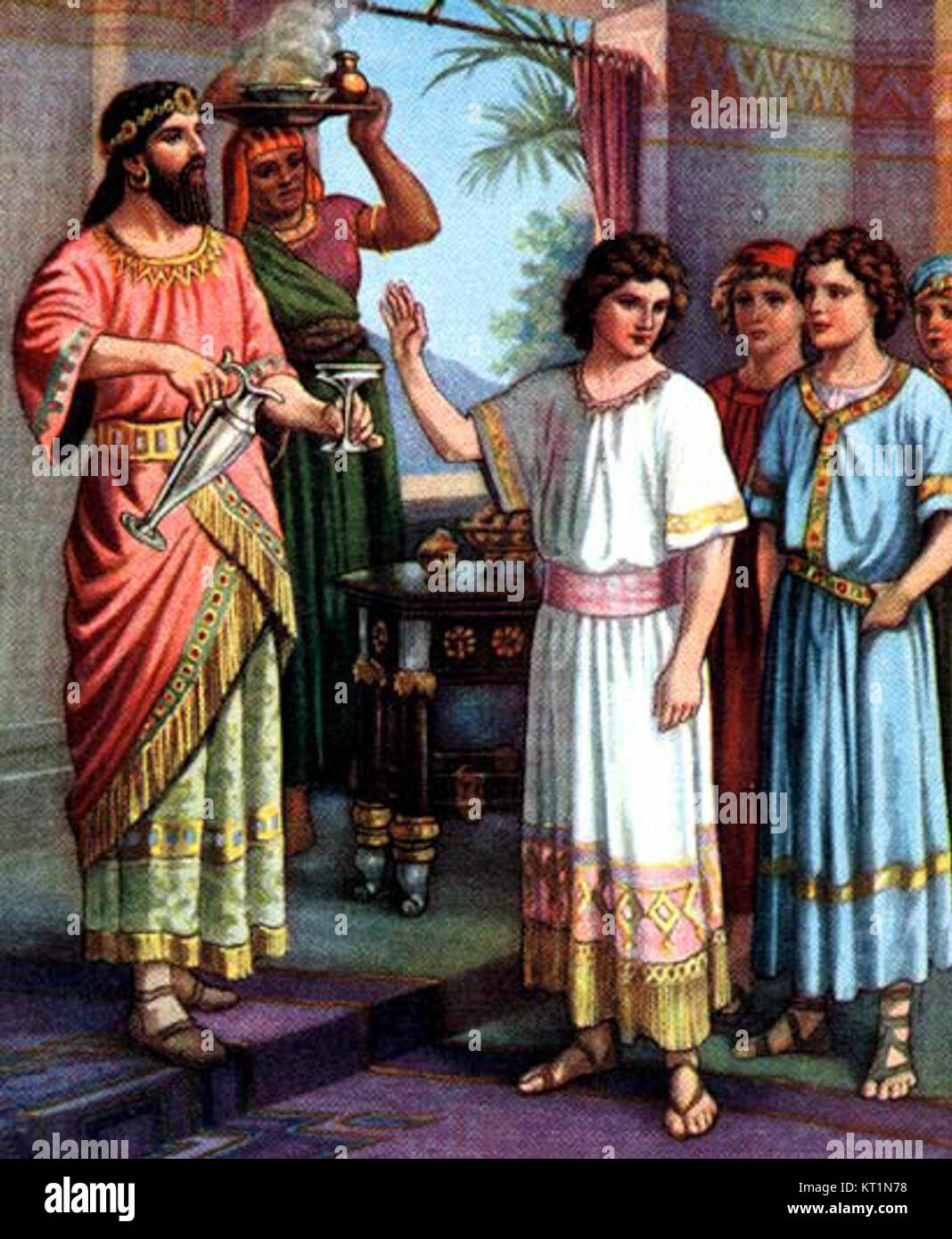 Daniel Reject Kingsfood si riferisce a un evento o a una dichiarazione sul rifiuto del cibo reale da parte di Danielâ, evidenziando un momento di significato biblico. Può riferirsi a un passaggio del Libro di Daniele, dove Daniele e i suoi compagni rifiutano il cibo del re per mantenere la loro fede e le leggi dietetiche. Foto Stock