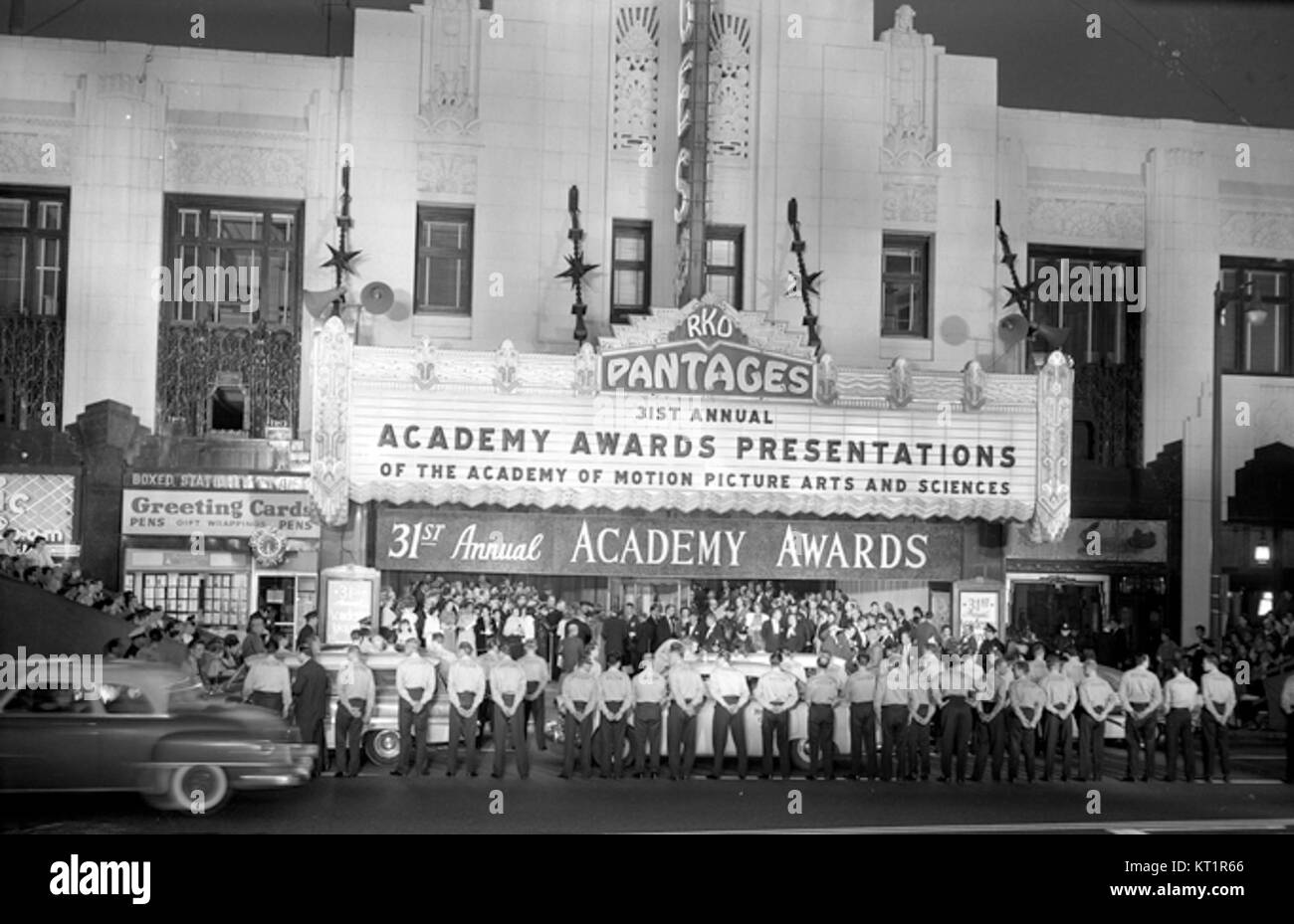 Il 31° Academy Awards, tenutosi nel 1959, ha onorato i risultati eccezionali nel cinema. Ha ricevuto premi come miglior film, miglior regista e varie categorie di recitazione, celebrando i migliori film di quell'anno. Foto Stock
