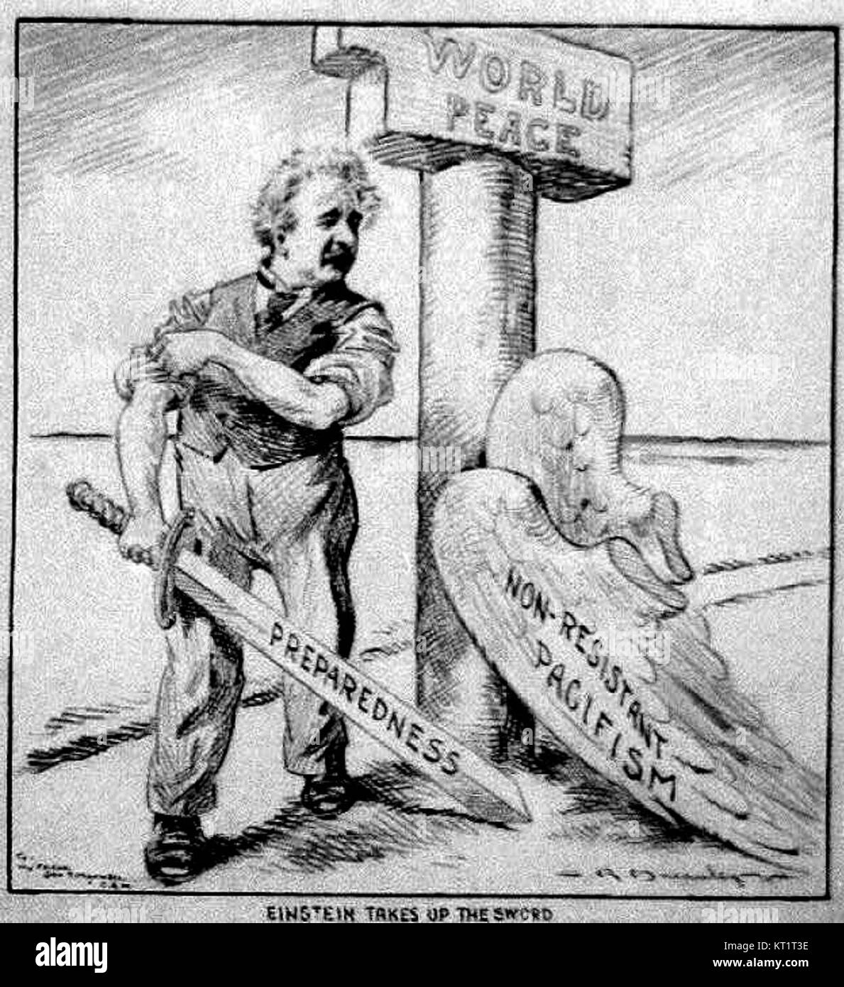 Questa illustrazione a fumetti raffigura Albert Einstein, uno dei più rinomati fisici del XX secolo, spesso associato alle sue teorie sulla relatività e sui contributi alla scienza. Il cartone animato probabilmente mira a rappresentare umoristicamente la sua immagine iconica. Foto Stock