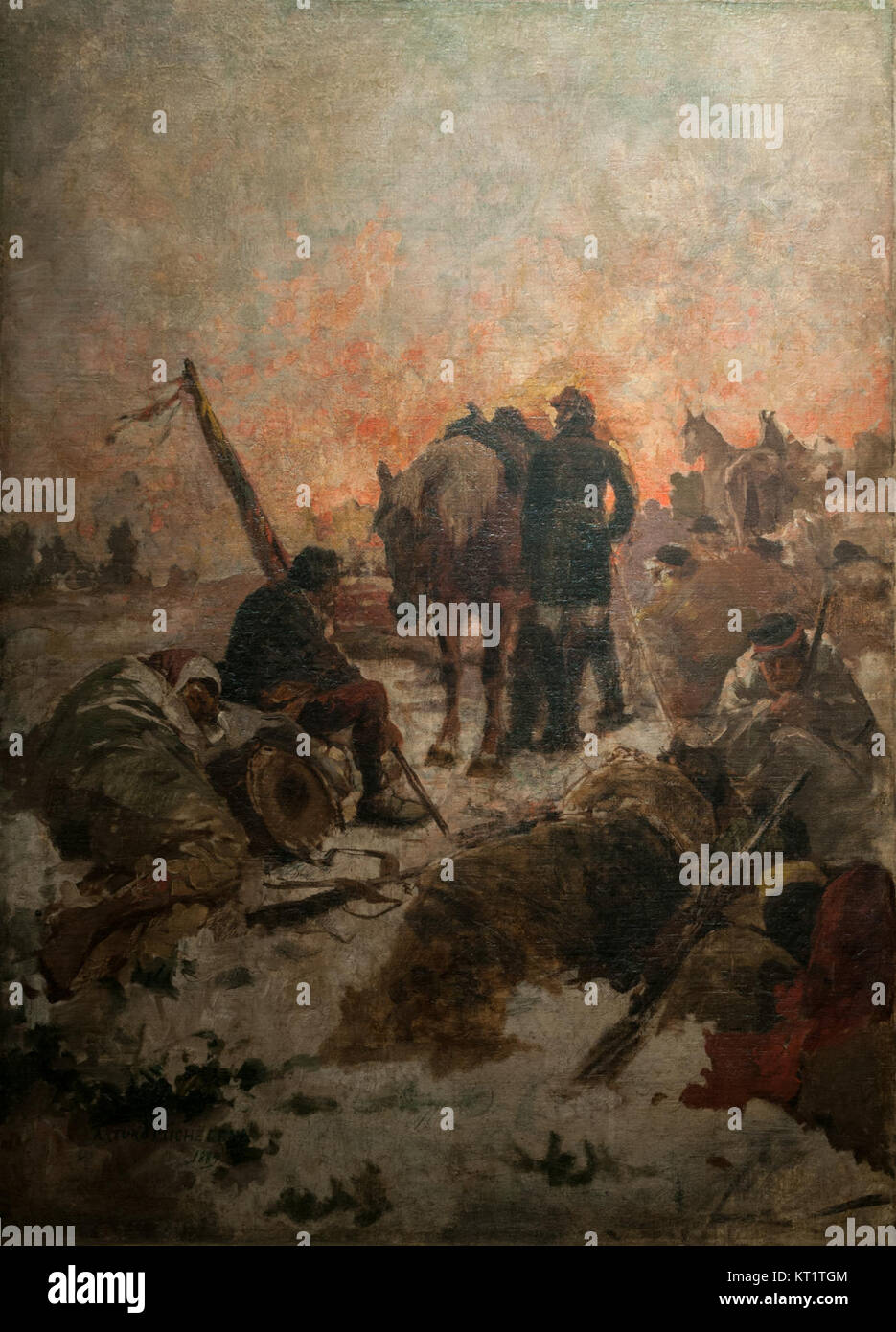 "El paso de los Andes" di Arturo Michelena è un famoso dipinto che raffigura il drammatico attraversamento delle Ande da parte dell'esercito del generale San MartÃ­n nel XIX secolo. L'opera d'arte cattura un momento cruciale nella storia sudamericana. Foto Stock