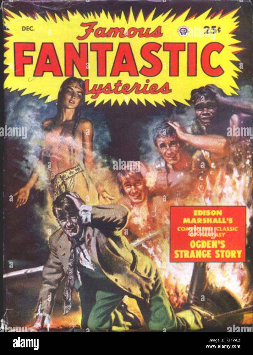 "Famous Fantastic Mysteries" è una rivista di fantascienza del 1949 che presenta storie come "The Black Star Passes" di John W. Campbell. Include racconti di esplorazione spaziale, incontri alieni e tecnologia futuristica, che attirano gli appassionati delle narrazioni fantascientifiche classiche. Foto Stock