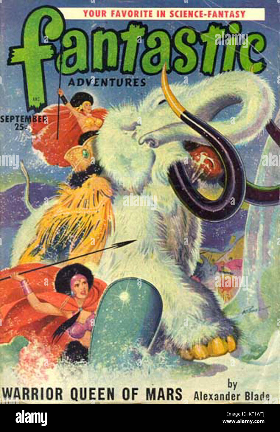 Fantastic Adventures è stata una popolare rivista pulp di fantascienza pubblicata negli anni '1950 Presentava storie di esplorazione spaziale, incontri alieni e tecnologie futuristiche. La rivista era nota per la sua vivace copertina e per le accattivanti narrazioni, contribuendo all'ascesa della fantascienza come genere durante la metà del XX secolo. Foto Stock