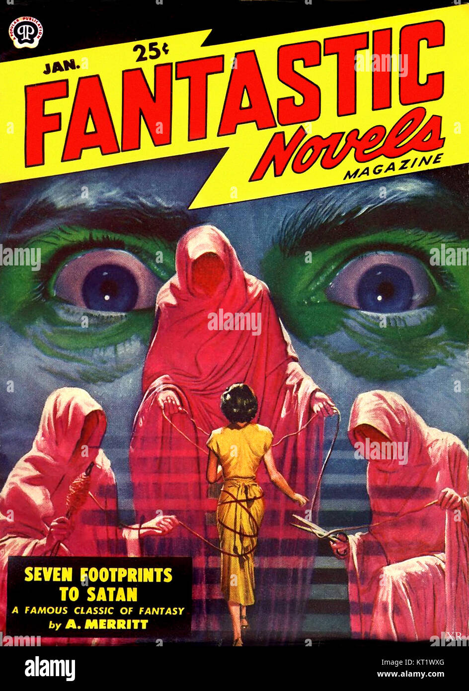 La copertina di fantastici romanzi del gennaio 1949 presenta opere d'arte vintage tipiche delle riviste di fantascienza della metà del XX secolo. Riflette i temi più popolari del genere: Avventura, fantasia e speculazione futuristica. Foto Stock