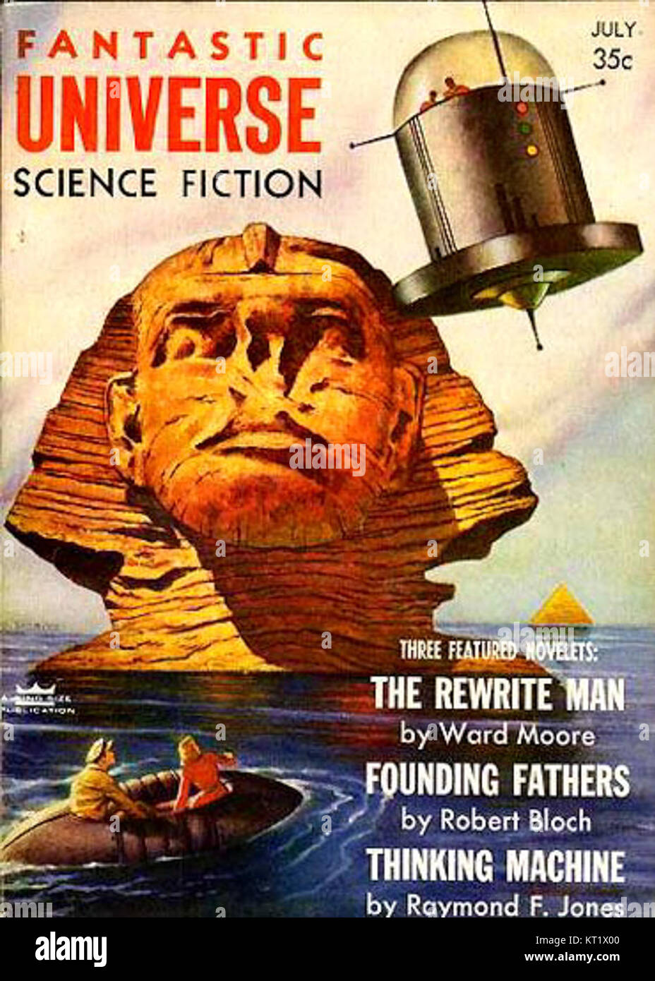 Fantastic Universe, una rivista di fantascienza del 1956, cattura l'immaginazione della metà del XX secolo con la sua attenzione alla narrativa speculativa, con storie che esplorano concetti futuristici, mondi alieni e tecnologia. Rimane una parte fondamentale della storia del genere. Foto Stock