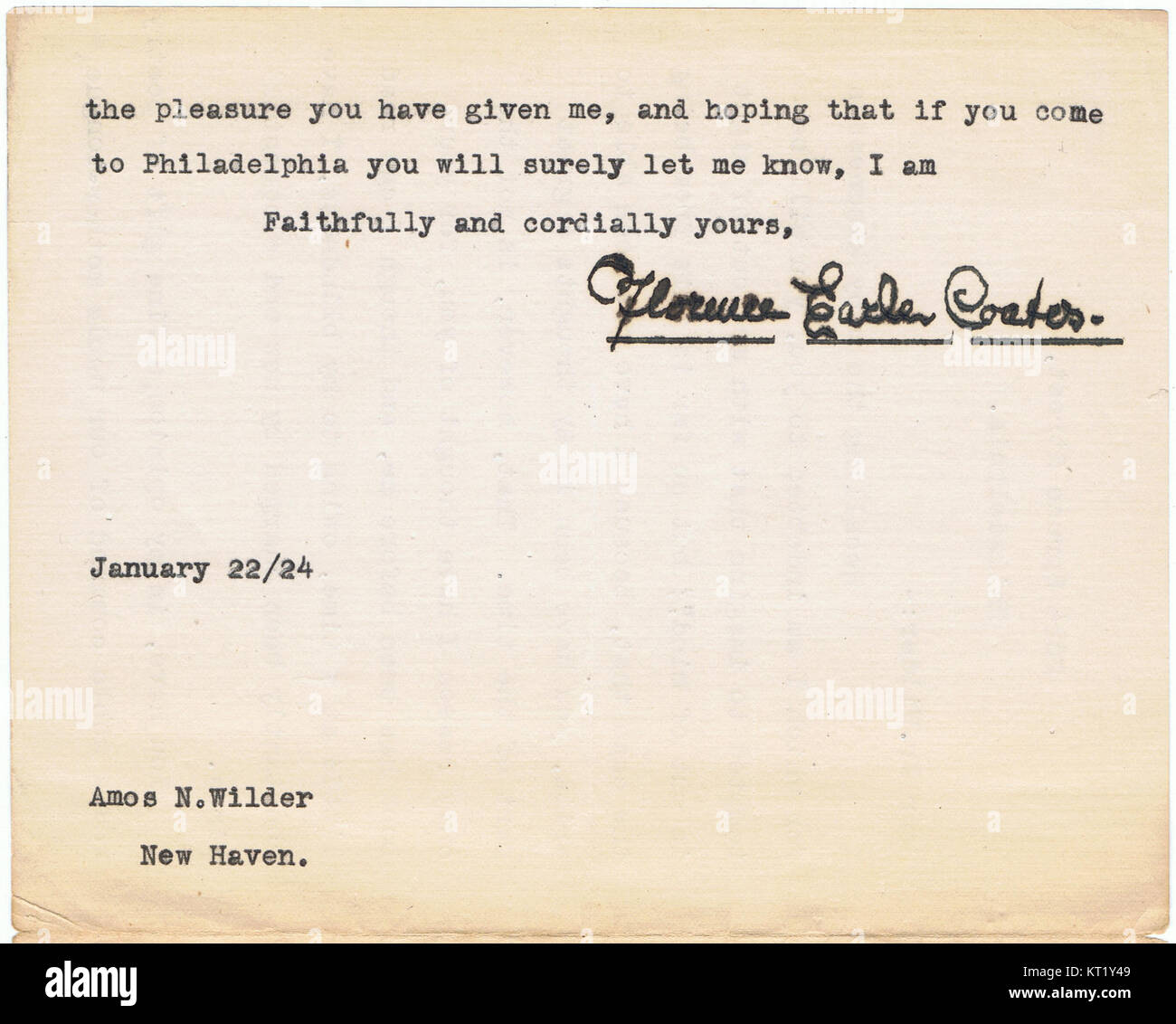 Firenze Earle Coates di Amos Niven Wilder 19240122 TLS pg 2 di 2 Foto Stock