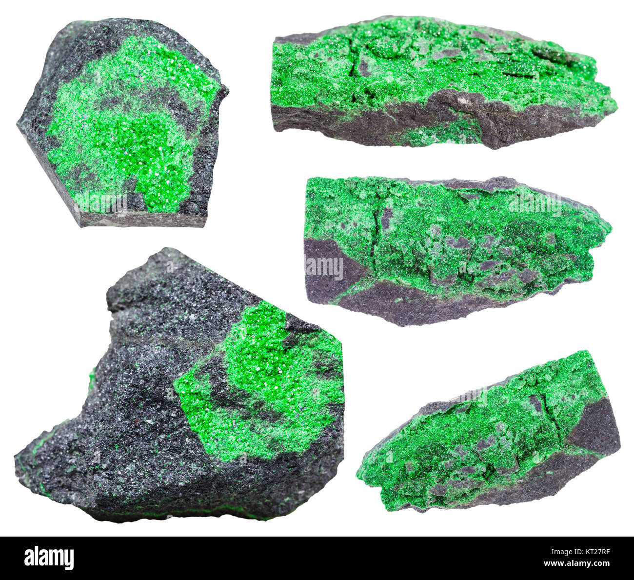 Raccolta di vari di cristallinità pietre uvarovite Foto Stock