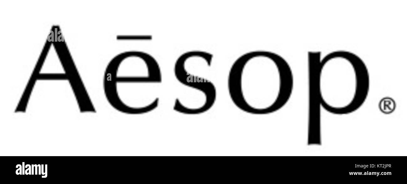 Il logo Aesop è l'identità visiva di Aesop, un marchio australiano per la cura della pelle noto per i suoi prodotti di alta qualità. Il logo simboleggia l'impegno di brandâ per il lusso, gli ingredienti naturali e il design minimalista. Foto Stock