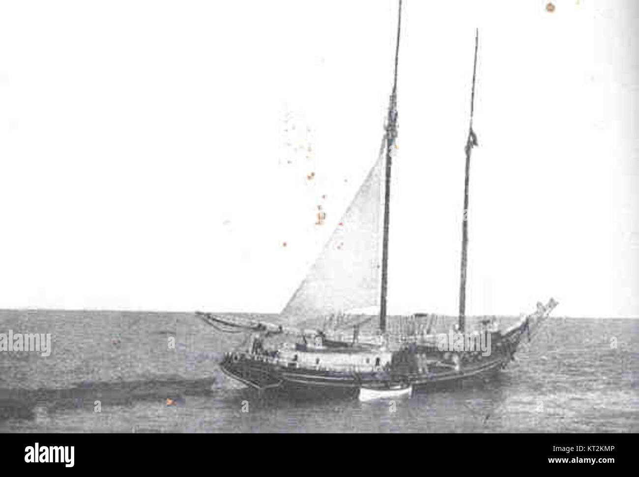 La goletta "Maid of Orleans" è ancorata sulla Sannak Bank, nell'Oceano Pacifico settentrionale. La nave storica è nota per il suo ruolo nel commercio marittimo e nell'esplorazione all'inizio del XX secolo. Foto Stock