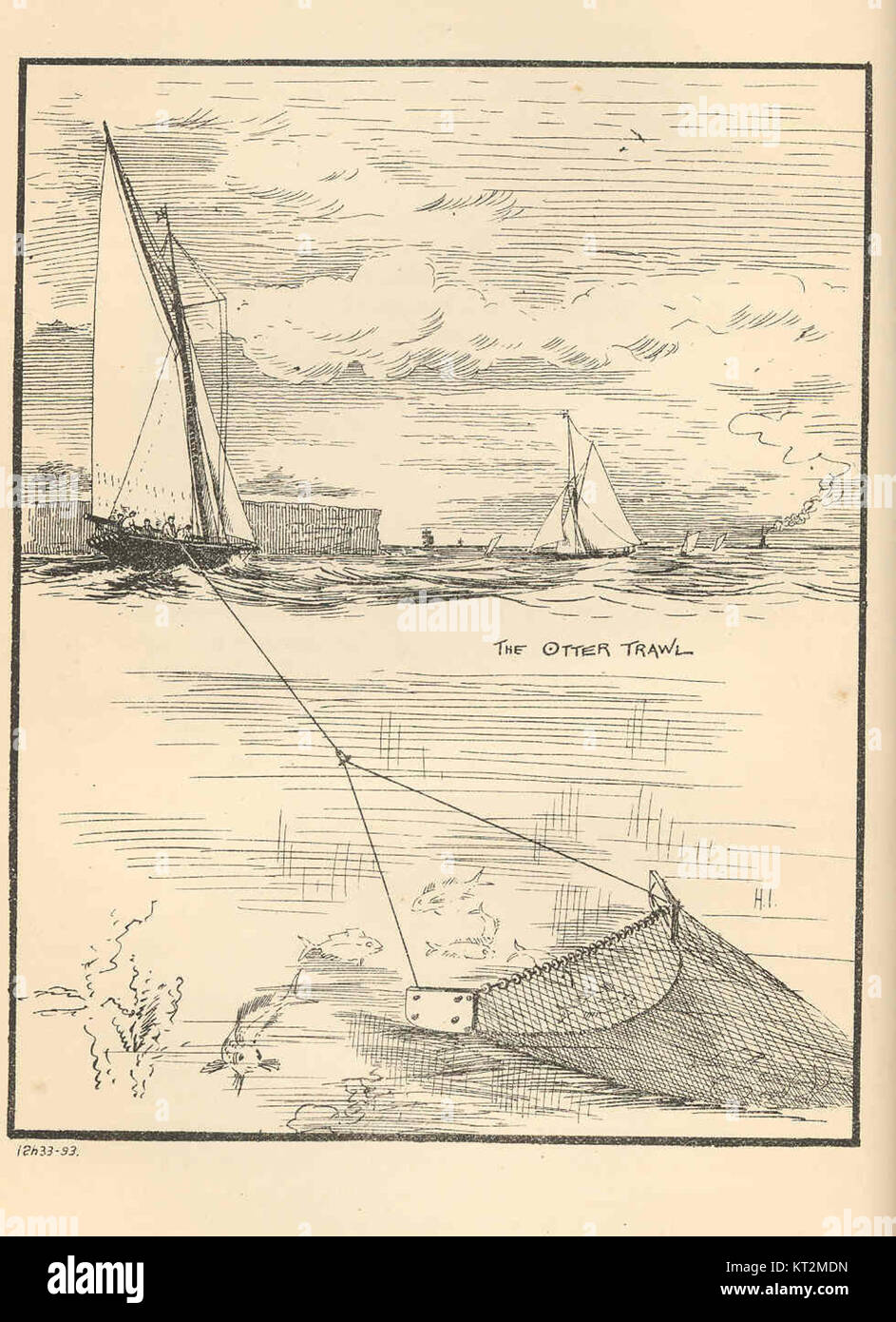La rete a strascico Otter si riferisce a un tipo di rete da pesca comunemente utilizzata nella pesca commerciale, caratterizzata dalla sua struttura grande e pesante e dalla sua capacità di catturare una varietà di specie marine. Foto Stock