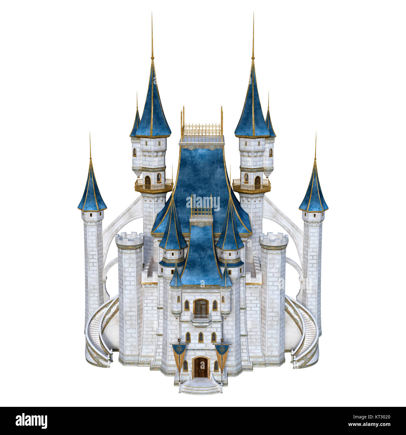 3D Rendering castello da favola su bianco Foto Stock