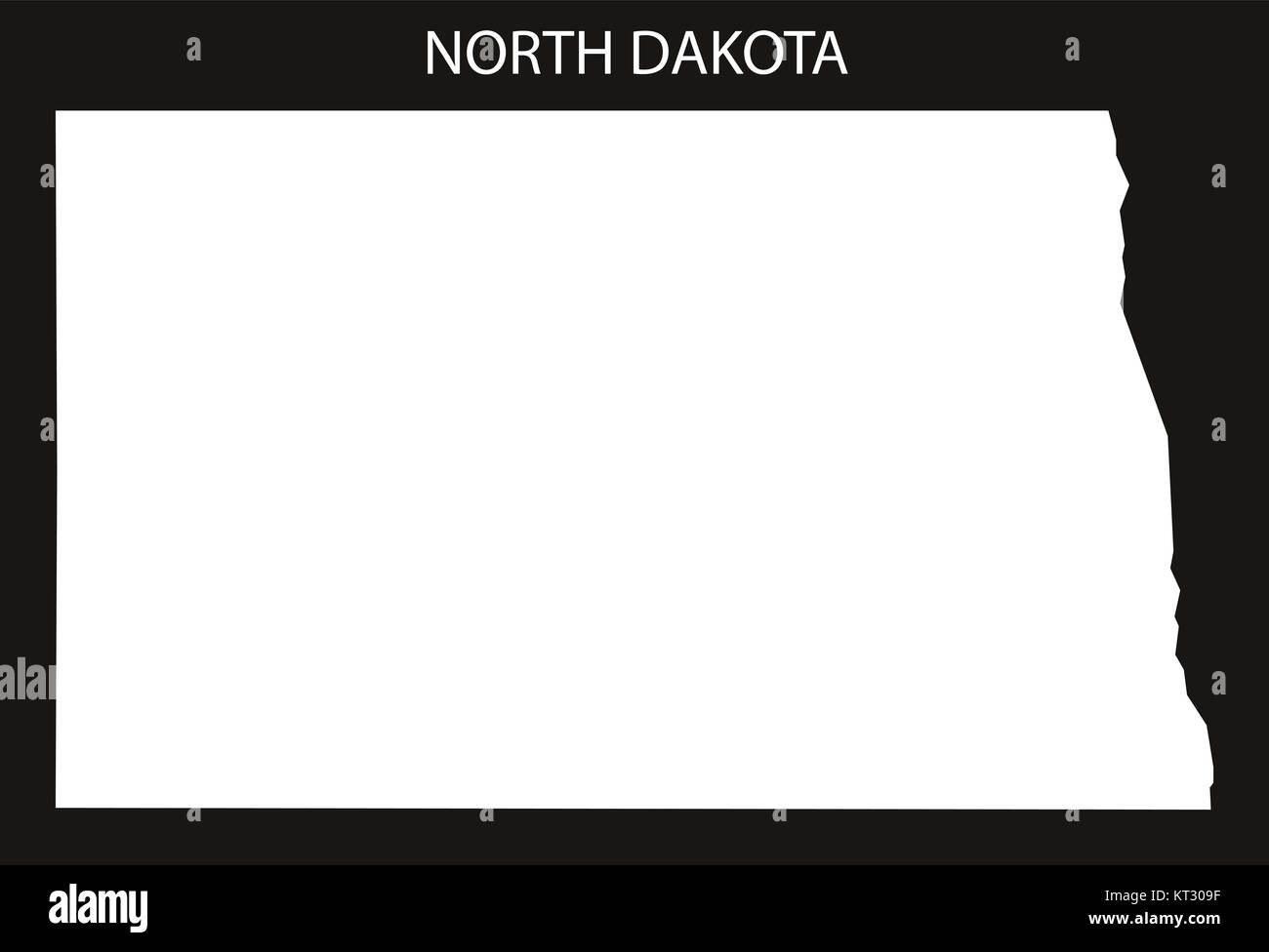 Il Dakota del Nord USA Mappa black silhouette invertito Foto Stock