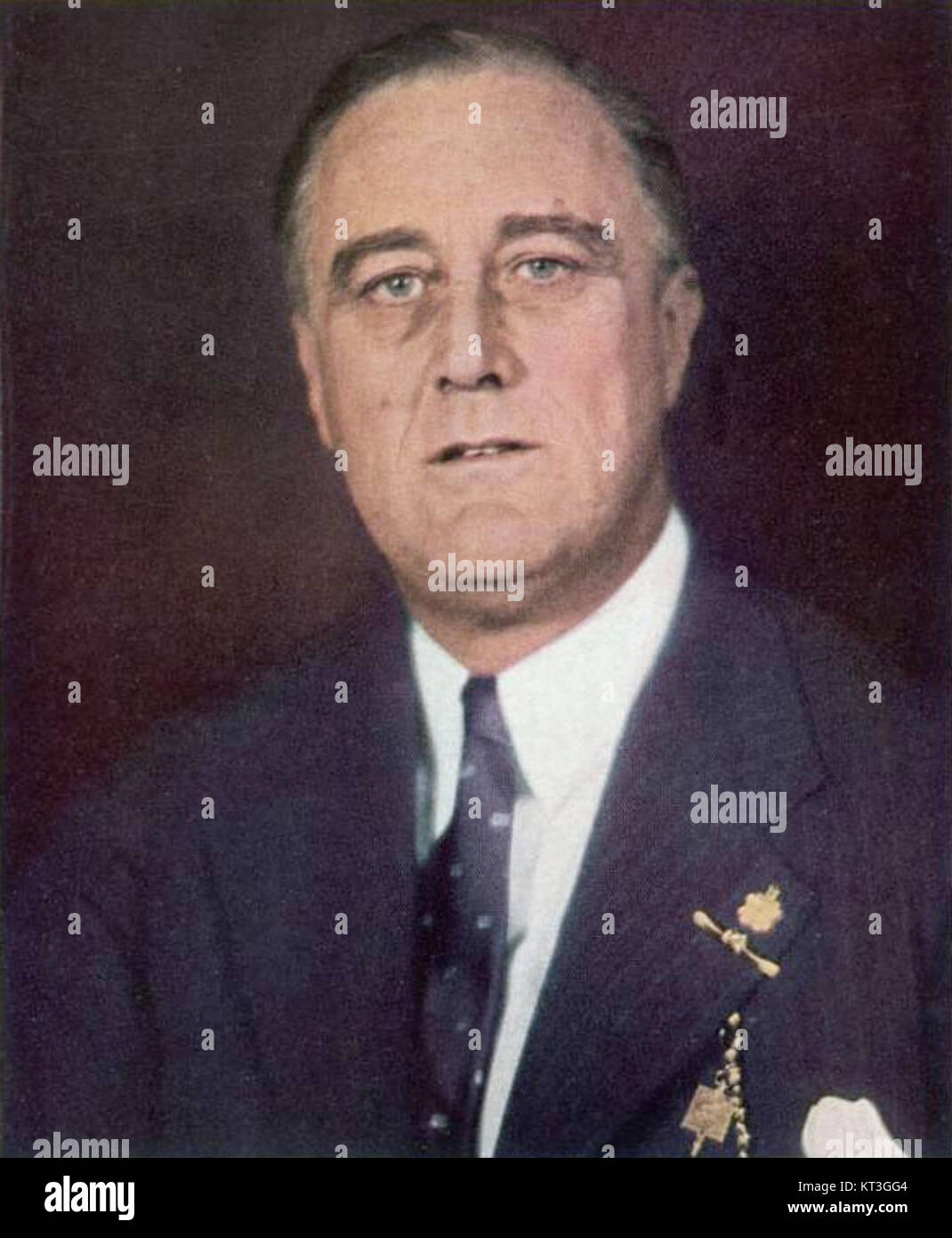 Questa fotografia a colori raffigura Franklin D. Roosevelt, nominato "uomo dell'anno" della rivista TIME nel 1933. Il titolo riconobbe la sua leadership durante la grande depressione e i suoi sforzi nel rimodellare l'economia e il governo degli Stati Uniti. Foto Stock