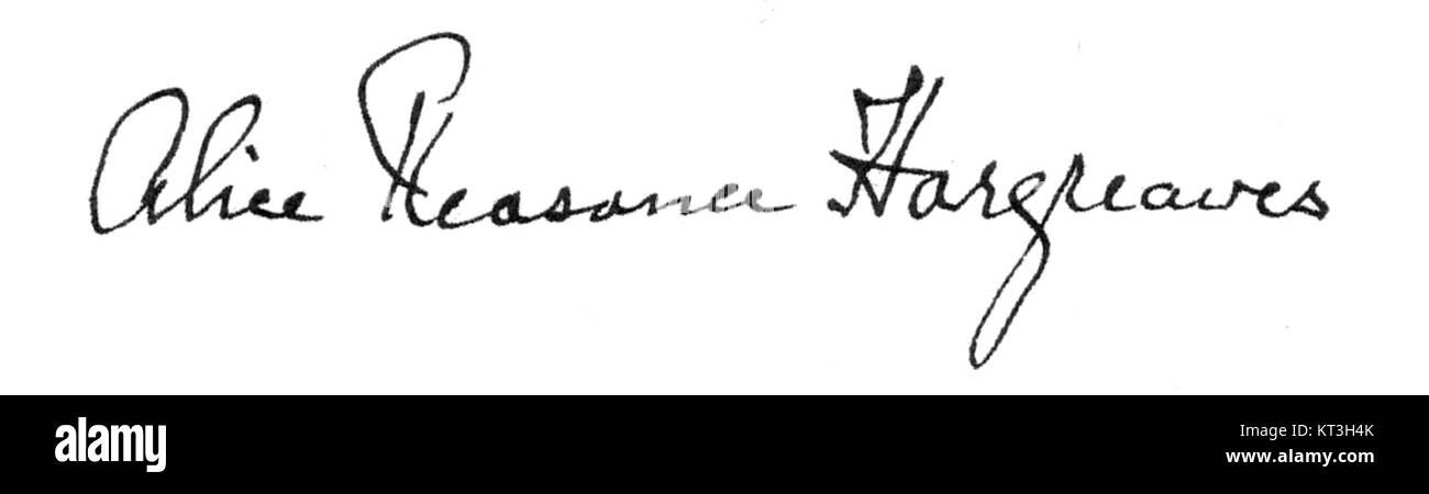 Questa firma appartiene ad Alice Liddell, l'ispirazione per il personaggio di Lewis Carroll in "Alice's Adventures in Wonderland". La sua firma è un importante artefatto storico. Foto Stock