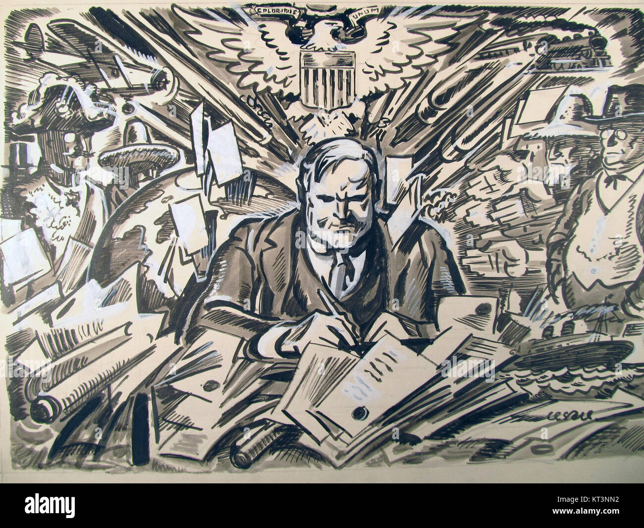 Un disegno originale di Oscar Cesare raffigurante Herbert Hoover come nuovo presidente degli Stati Uniti il 17 marzo 1929, catturando un momento cruciale nella storia politica americana. Foto Stock
