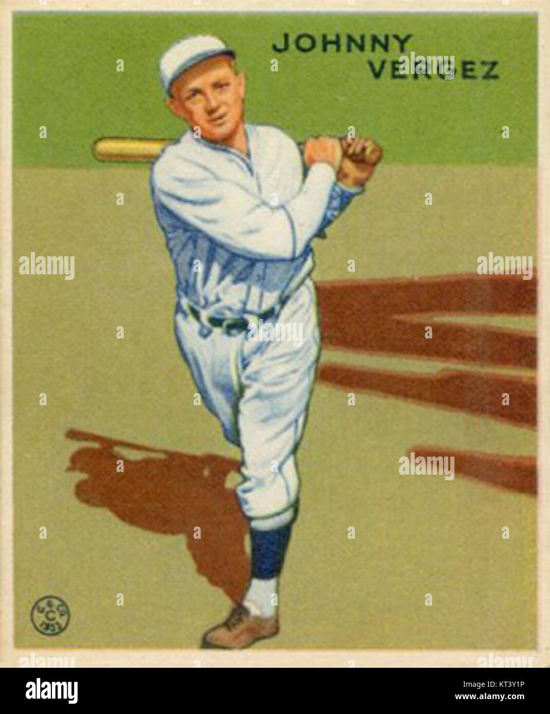 Johnny Vergez era un giocatore di baseball professionista, e la sua carta Goudey fa parte di una famosa serie di carte da baseball da collezione prodotte all'inizio del XX secolo. Vergez ha giocato per squadre come i New York Giants e i Boston Braves durante la sua carriera, e la sua carta è un oggetto prezioso per i collezionisti di oggetti da baseball. Foto Stock
