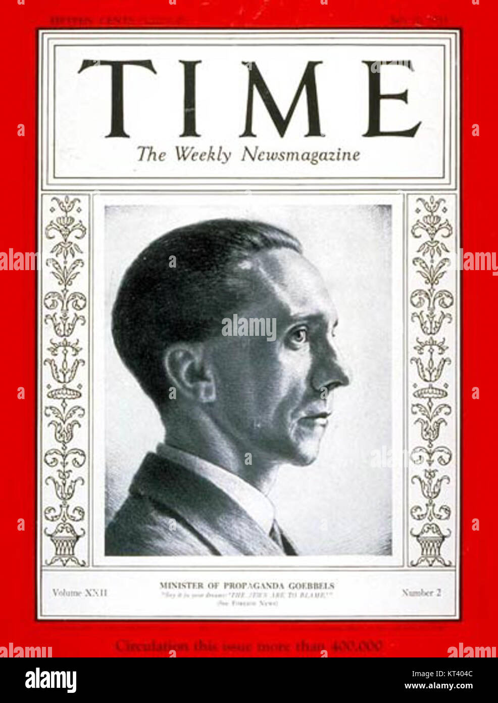 Una copertina della rivista TIME del 1933 con Joseph Goebbels, il politico nazista tedesco. L'immagine cattura Goebbelsâ il ruolo di ministro della propaganda nazista e il suo significato durante l'ascesa del regime nazista in Germania. Foto Stock