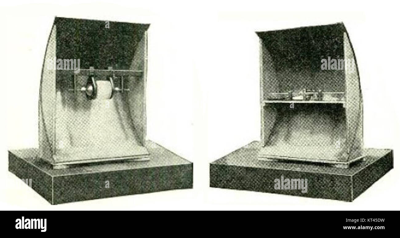 Il trasmettitore e ricevitore parabolico Marconi del 1895 rappresenta una pietra miliare nella storia della comunicazione wireless. Il dispositivo mostra le prime innovazioni nella tecnologia radio e il suo ruolo nella storia della comunicazione. Foto Stock