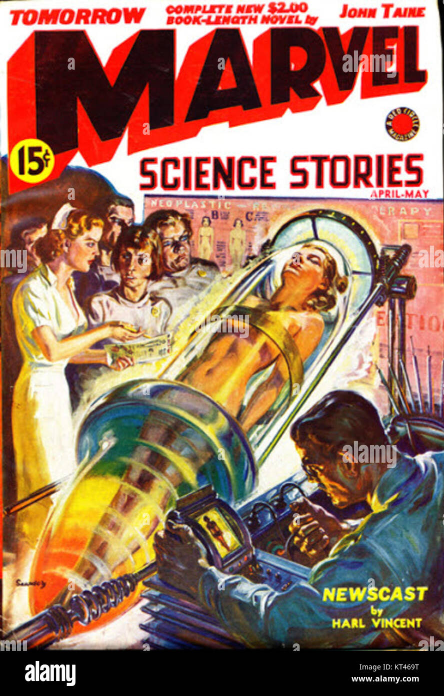 "Marvel Science Stories 1939-04" è un numero di rivista di fantascienza vintage dell'aprile 1939, che presenta narrazioni di narrativa speculativa e riflette i temi e gli stili del genere alla fine degli anni '1930 Foto Stock