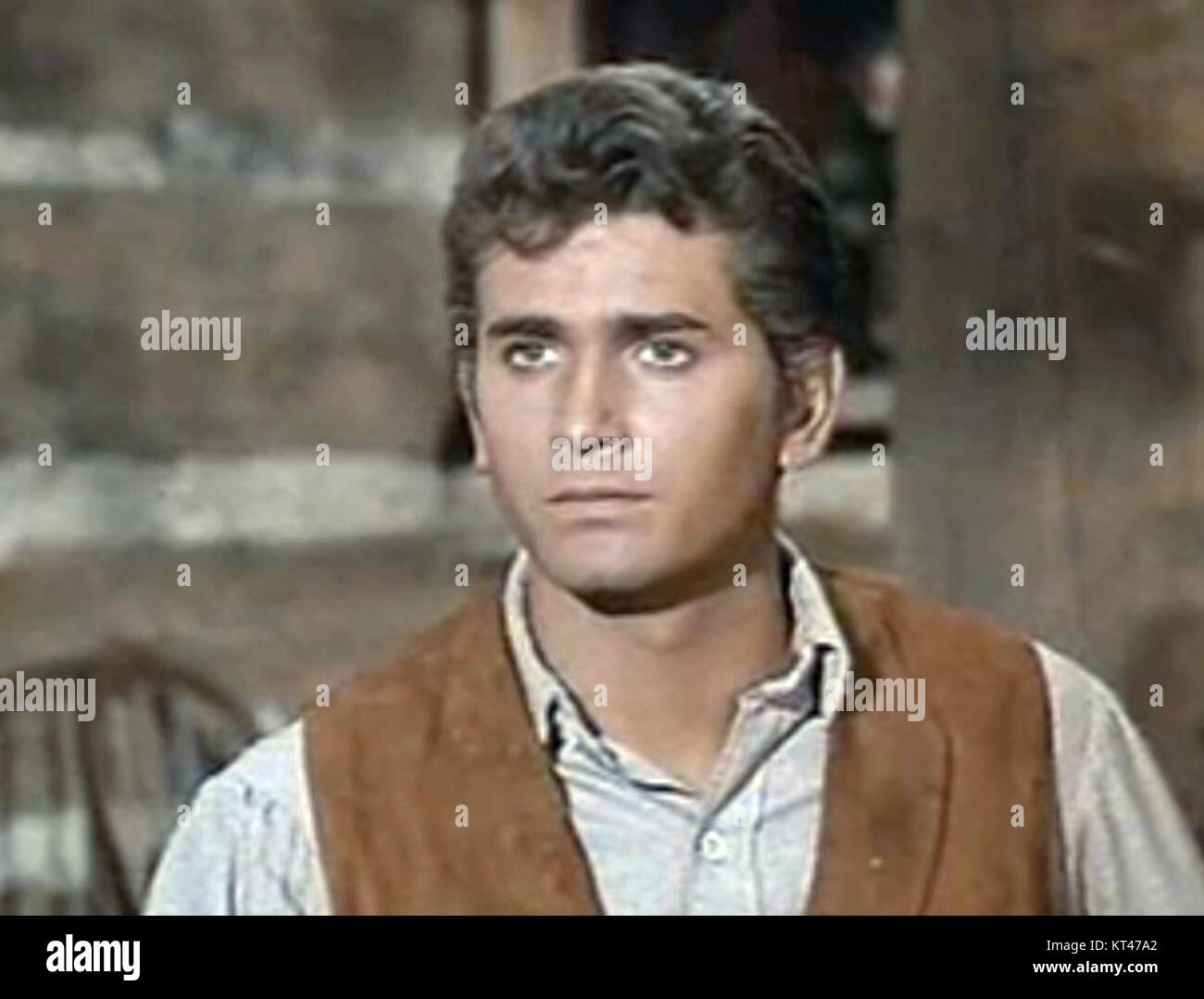 Michael Landon ha interpretato un ruolo nell'episodio "Showdown" della serie televisiva classica Bonanza. L'episodio è noto per i suoi momenti drammatici e per la forte performance di Landon. Foto Stock