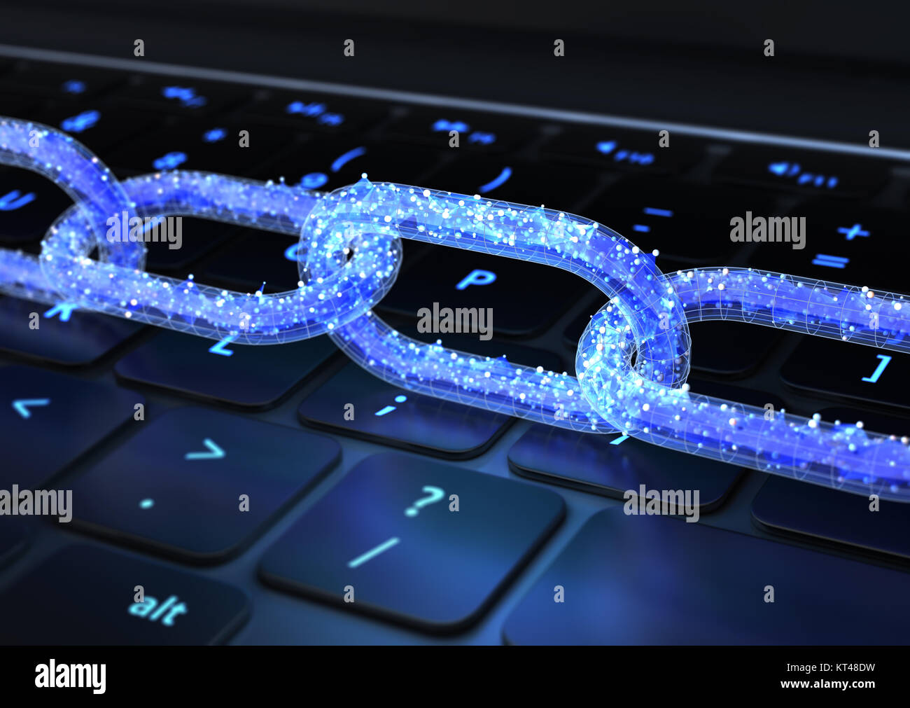 La catena con i dati su una tastiera. 3D illustrazione Foto Stock