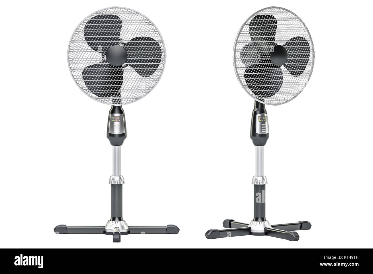 Piedistallo permanente di ventilatori elettrici viste frontale e laterale, rendering 3D Foto Stock