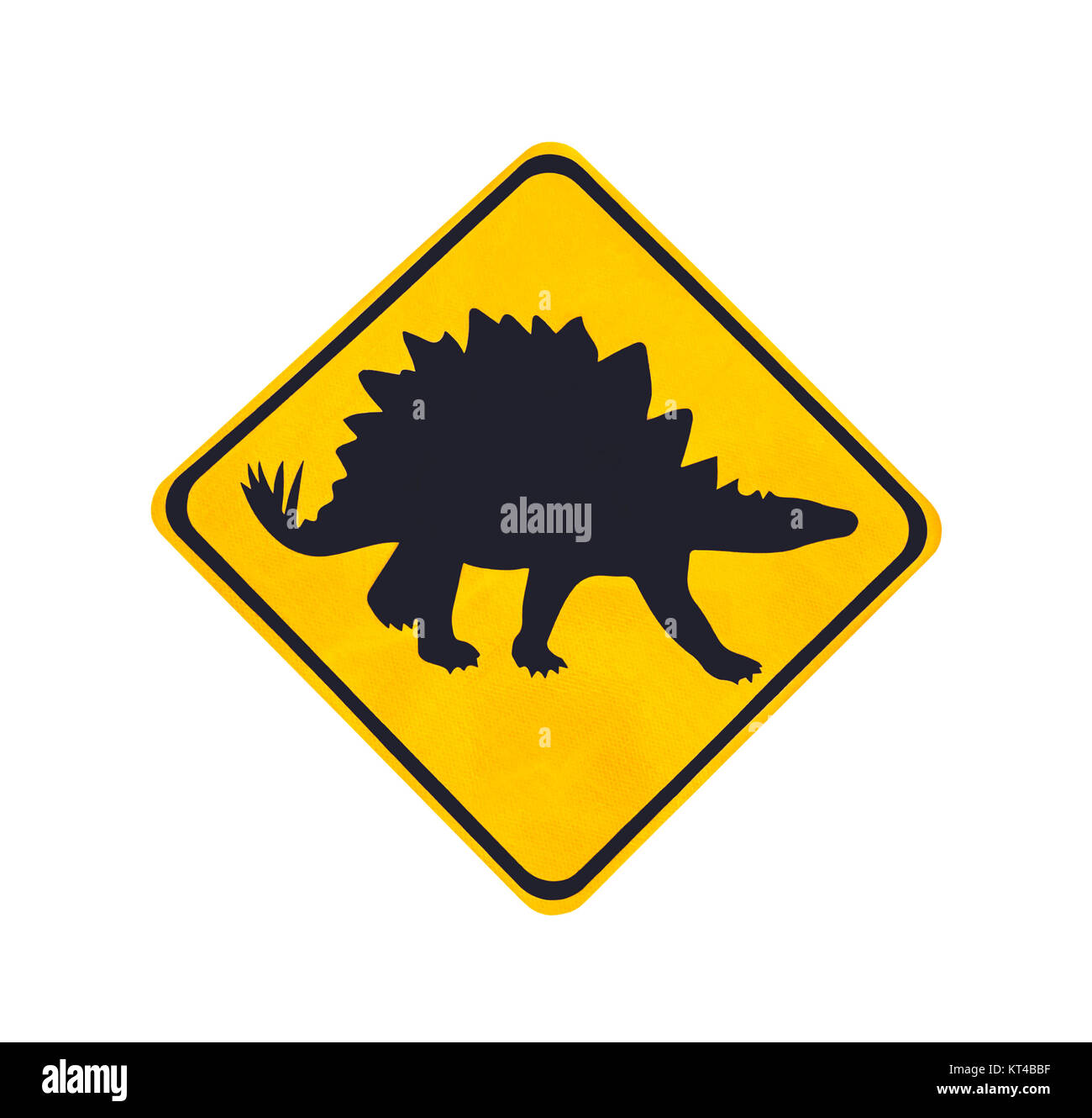 Giallo etichetta di traffico con pittogramma di dinosauri isolato Foto Stock